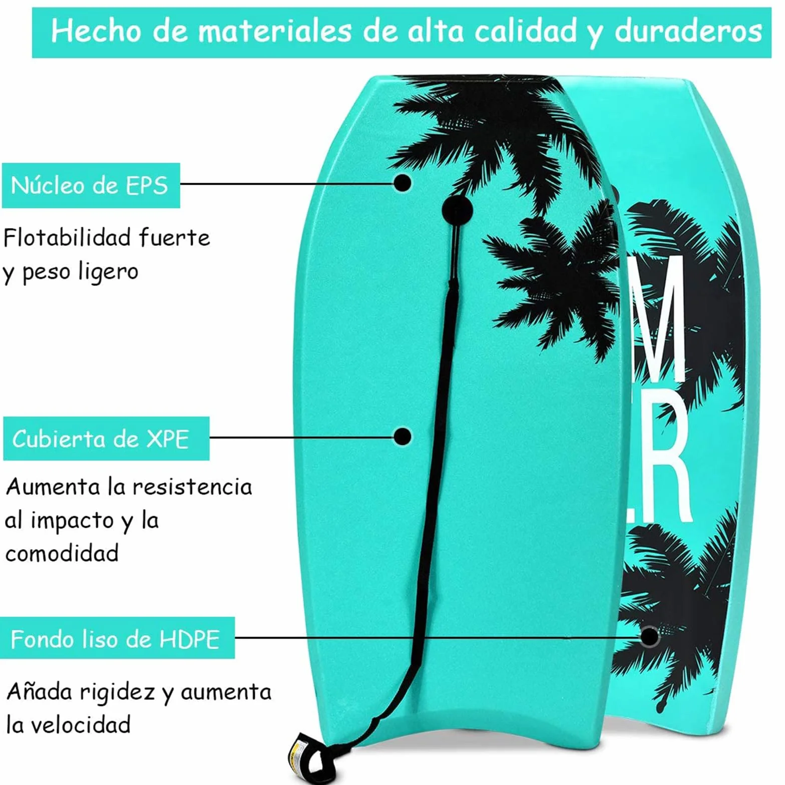 COSTWAY Bodyboard de XPE EPS HDPE para Niños Resistente Ligera con Correa