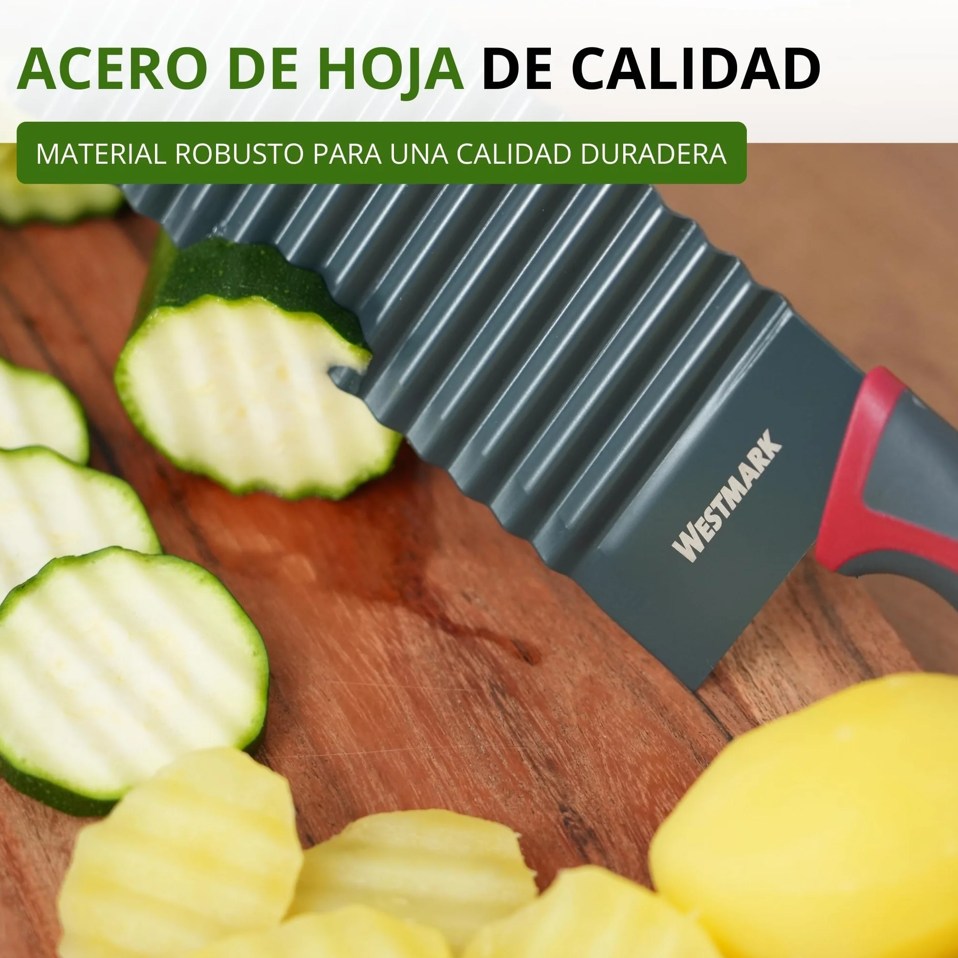 Westmark cortador ondulado, cuchillo negro-rojo de 28.3 cm para verduras, patatas, fritas y alimentos BLW, Hoja con revestimiento antiadherente, óptimo para cortes creativos y seguros