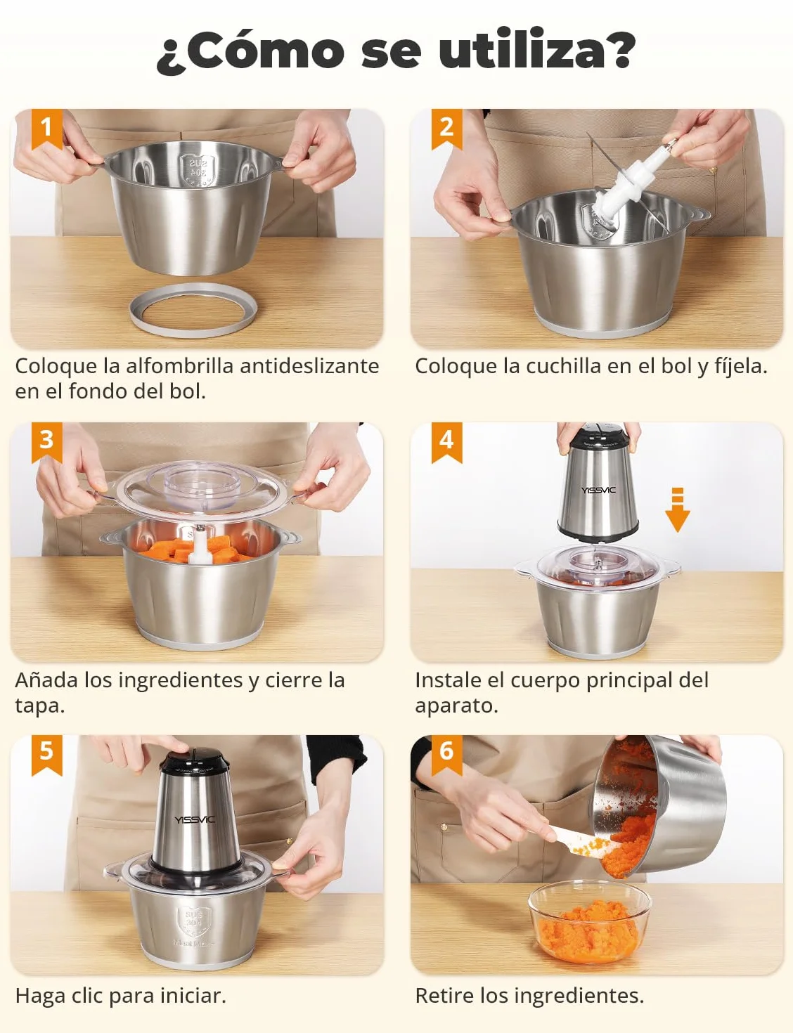 YISSVIC Picadora Eléctrica Picadoras de Carne 500W y Capacidad 2L Verduras y Frutas Minipicadoras de Alimentos con 2 Cabezales y 8 Cuchillas