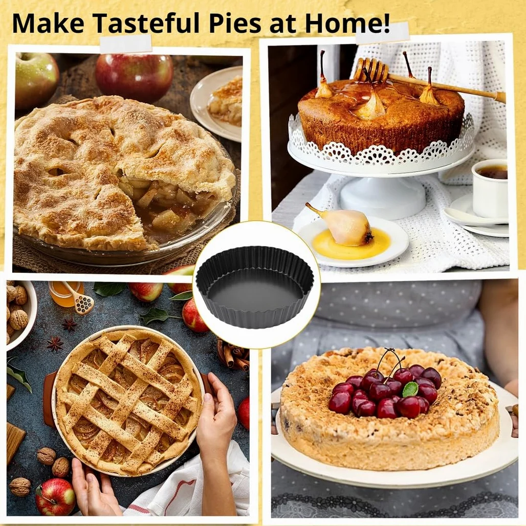 Moldes antiadherentes de 9 pulgadas con base extraíble, paquete de 2 moldes para quiche para tartas, platos estriados de acero al carbono