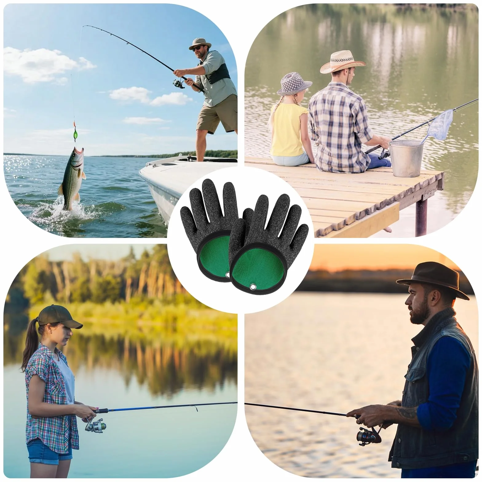 Guantes de Pesca Antideslizantes Anti Corte con Hebillas Magnéticas y Alicates