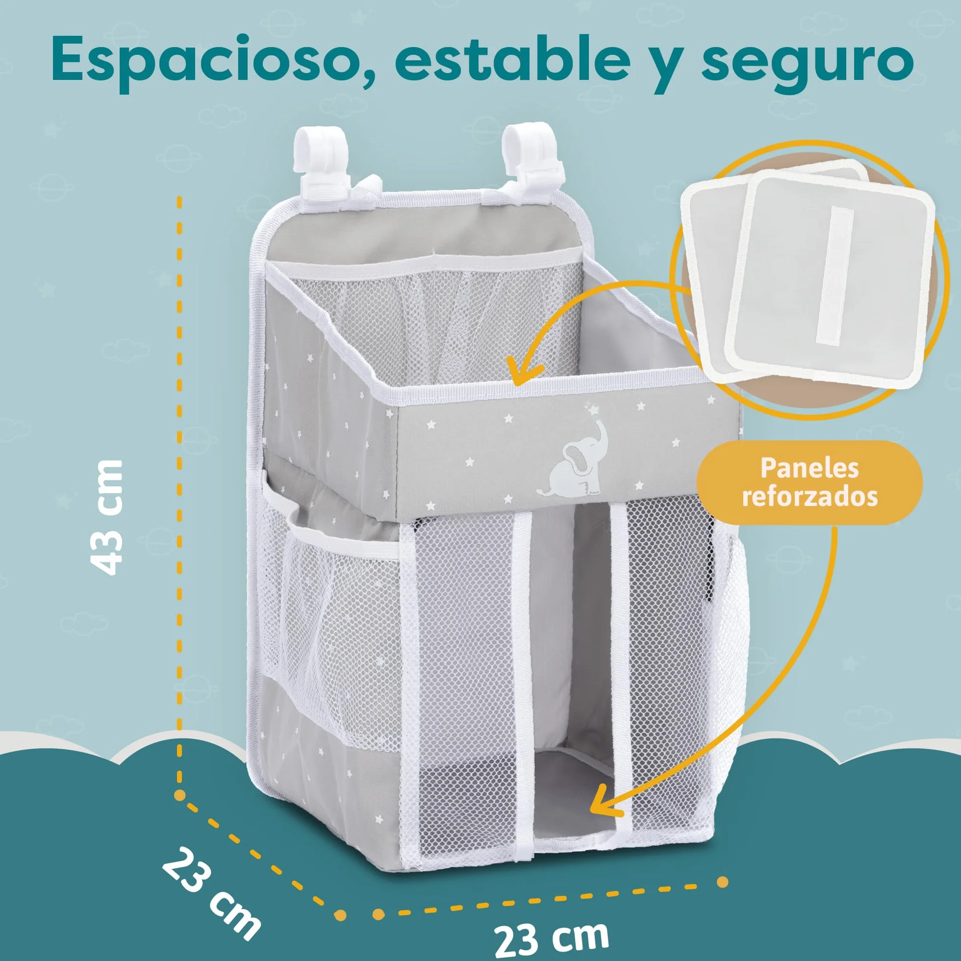 Organizador de pañales colgante 43 x 23 x 23 cm Gris