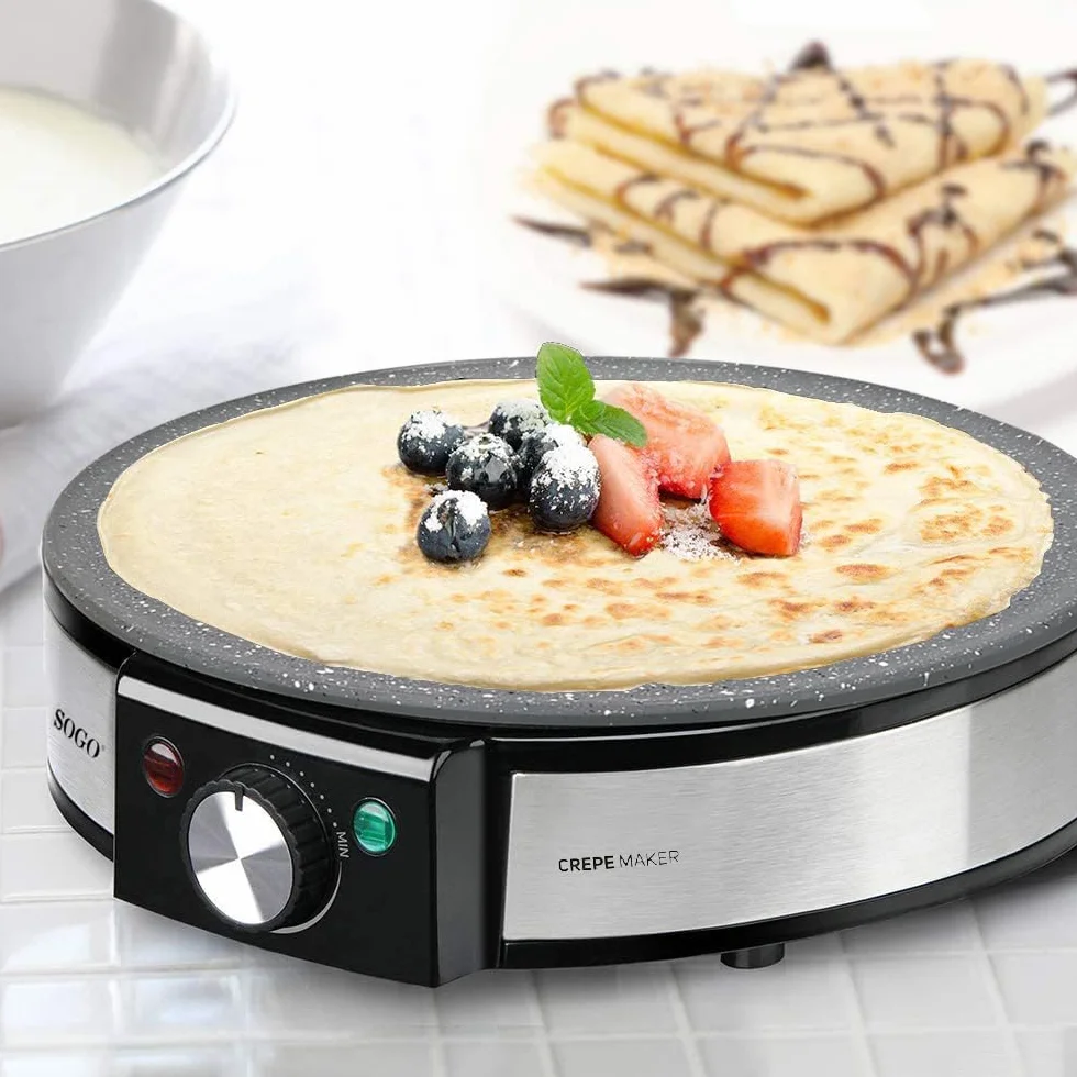 SOGO Crepera Eléctrica Antiadherente 1200W y 30CM - Crepera con 5 Niveles sin PFOA - Waffle Maker con Termostato Ajustable - Waflera con Protección Sobrecalentamiento – Electrodomésticos Cocina