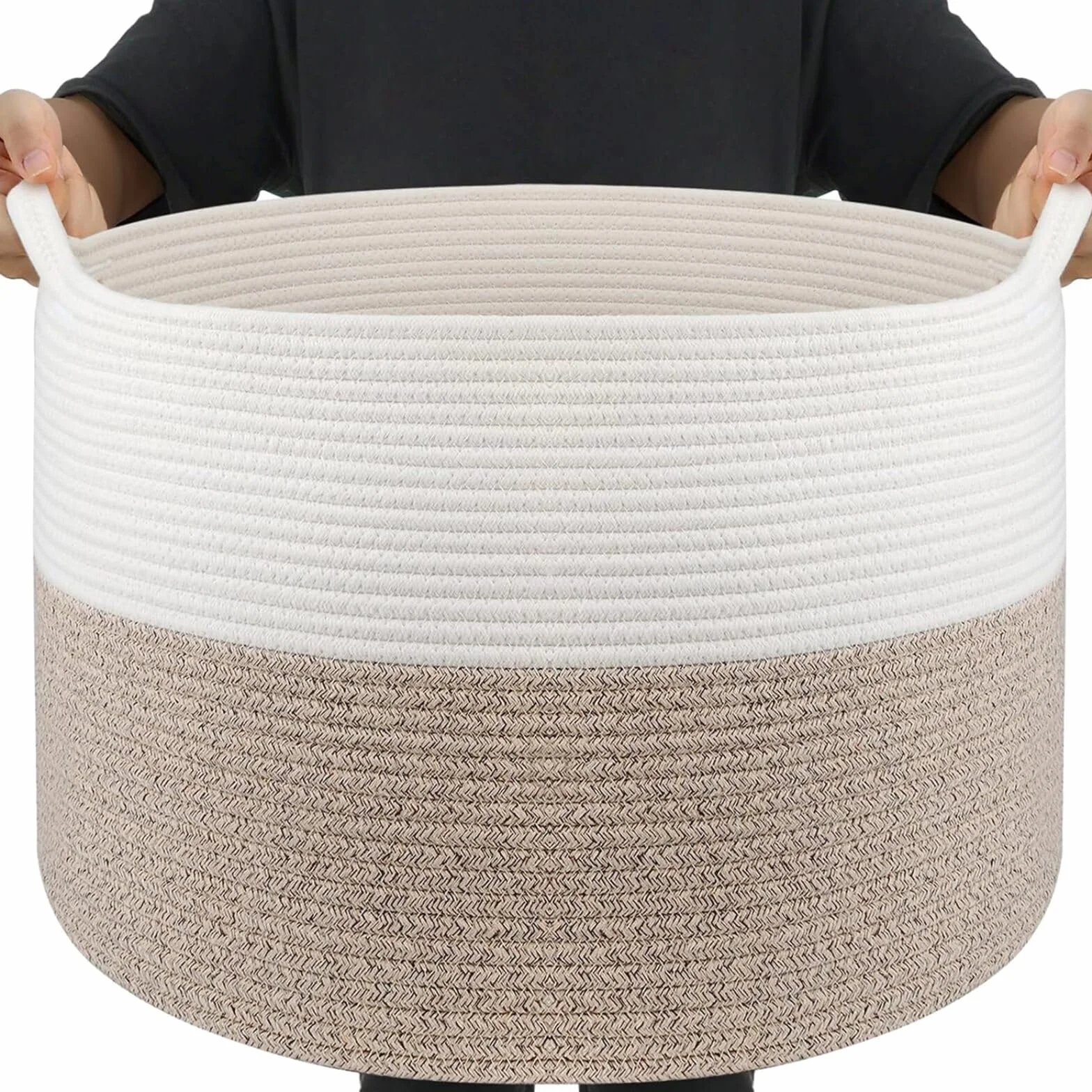 Maliton Cesta de Almacenaje de Algodón 50x50x33cm Grande Blanco Marrón
