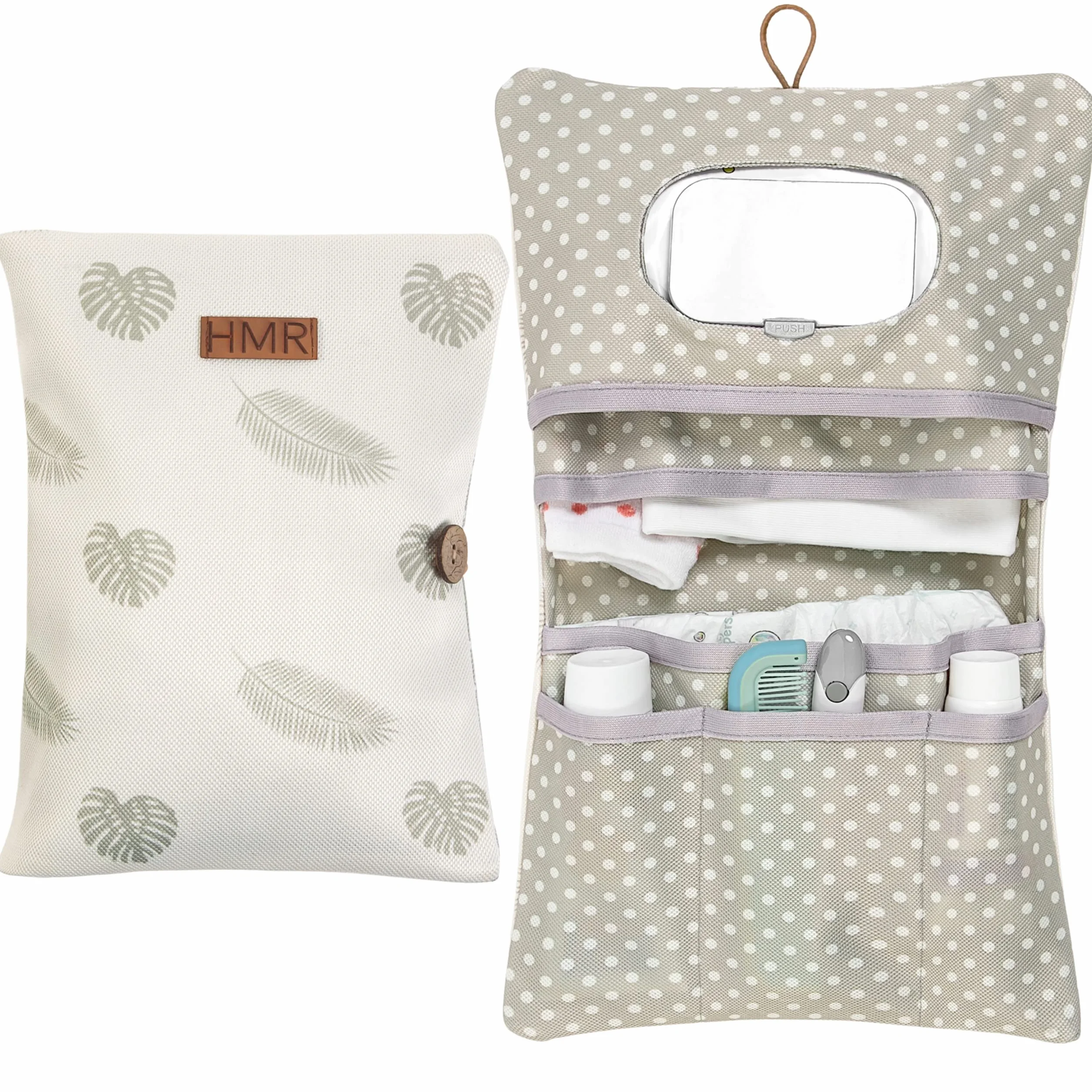 HAMUR HOME Bolsa De Pañales 2 En 1 Y Bolsa De Cosméticos - Organizador Para Bebés (Leaves)