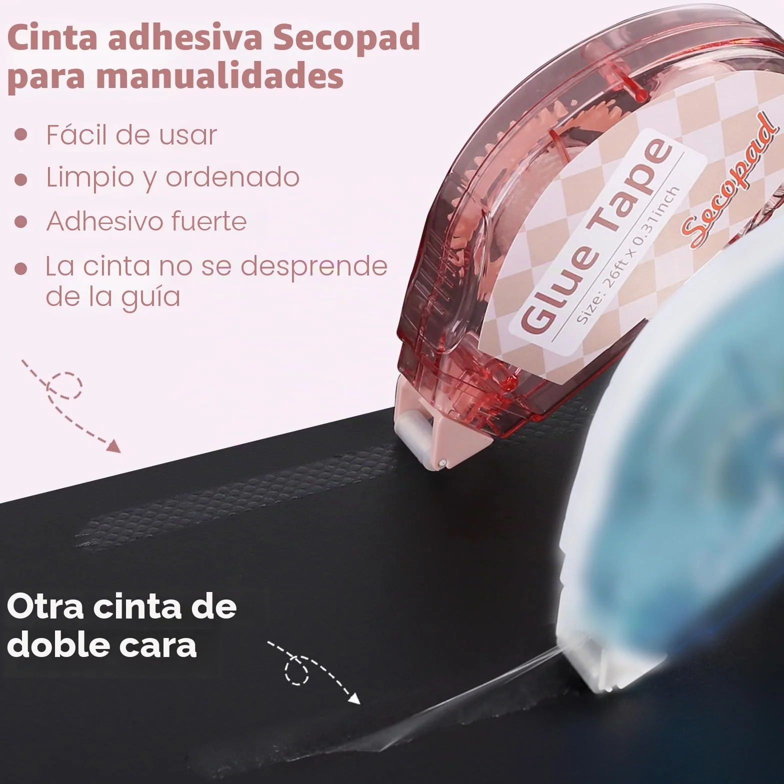 Secopad 6 Piezas Pegamento Roller, Pegamento en Cinta Adhesiva Doble Cara, Rodillo Adhesivo para Fotos, Álbumes de Recortes, Tarjetas, Manualidades y Diarios - 8mm × 8m