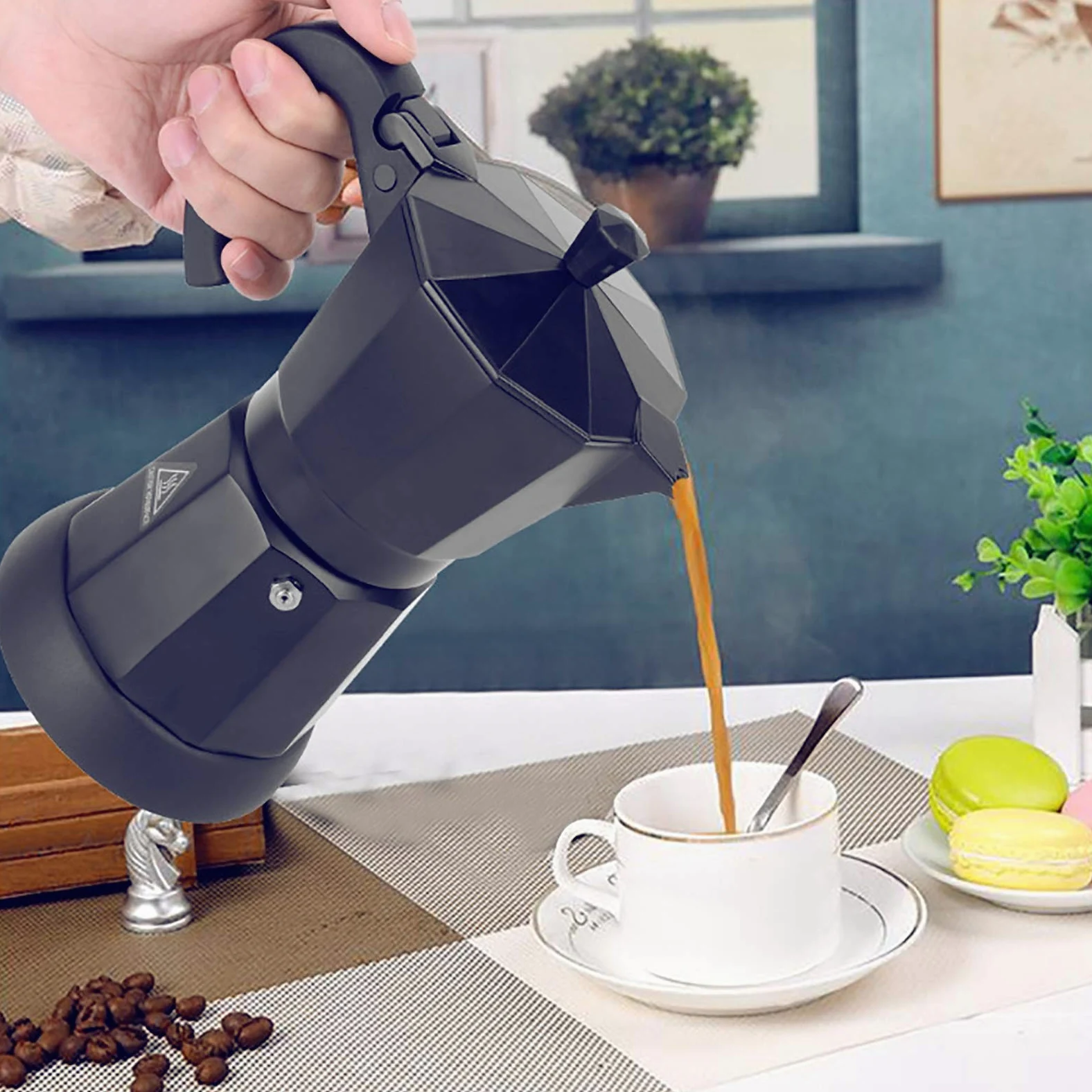 Máquina de Café Espresso Eléctrica Automática de 300 ml, con Base Separada, Aluminio, Cafetera Espresso Eléctrica Moca, 220-240 V