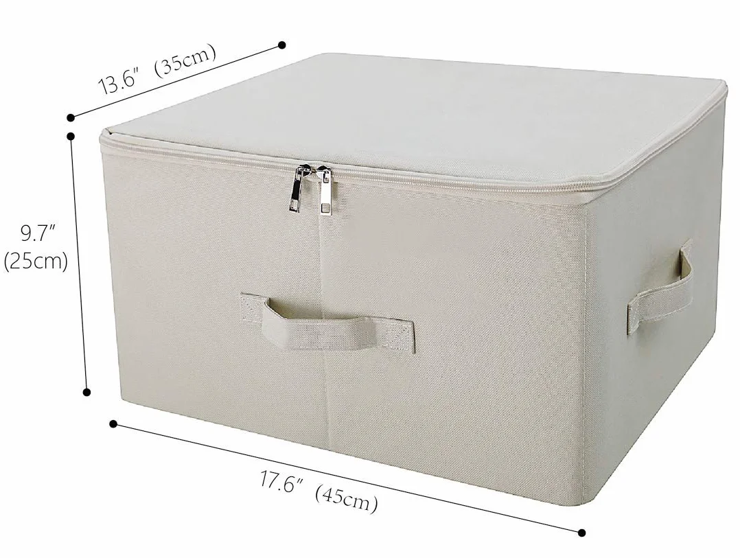 iwill CREATE PRO Contenedores de almacenamiento de lino plegables Jumbo, Tide Up Your Closet, conveniente compartimiento de almacenamiento con tapa, Beige, paquete de 2