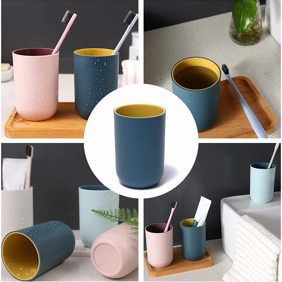 4 Vasos de Dientes de Plástico para el Cuarto de Baño, Vasos Reutilizables, Vasos Multifuncionales (Gris Claro, Azul Oscuro, Rosa Claro, Verde Claro)