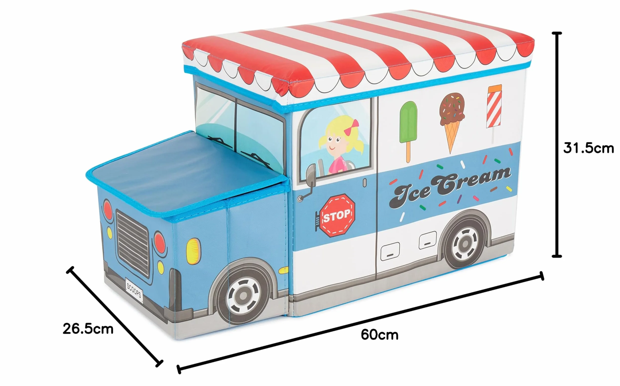 Bieco Baúl Juguetes Infantil Plegable Icecream Taburete Asiento Acolchado 80 Kg 46 L