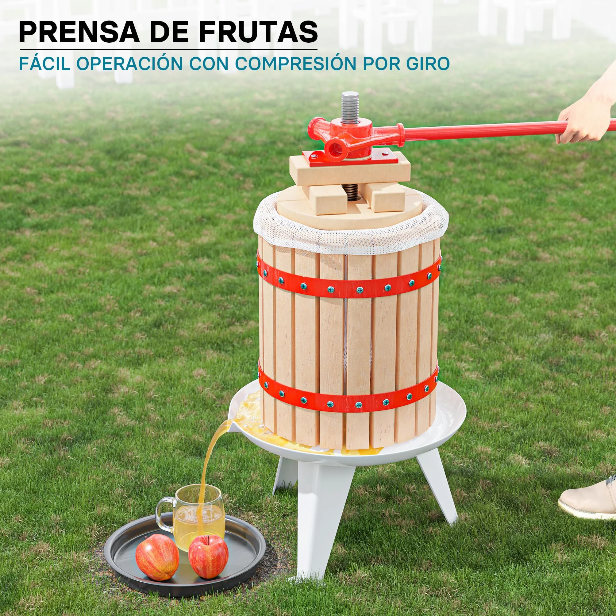 Wiltec Prensa de frutas 18 litros con paño de prensado, prensa para mosto, prensa de vino, prensa de manzanas