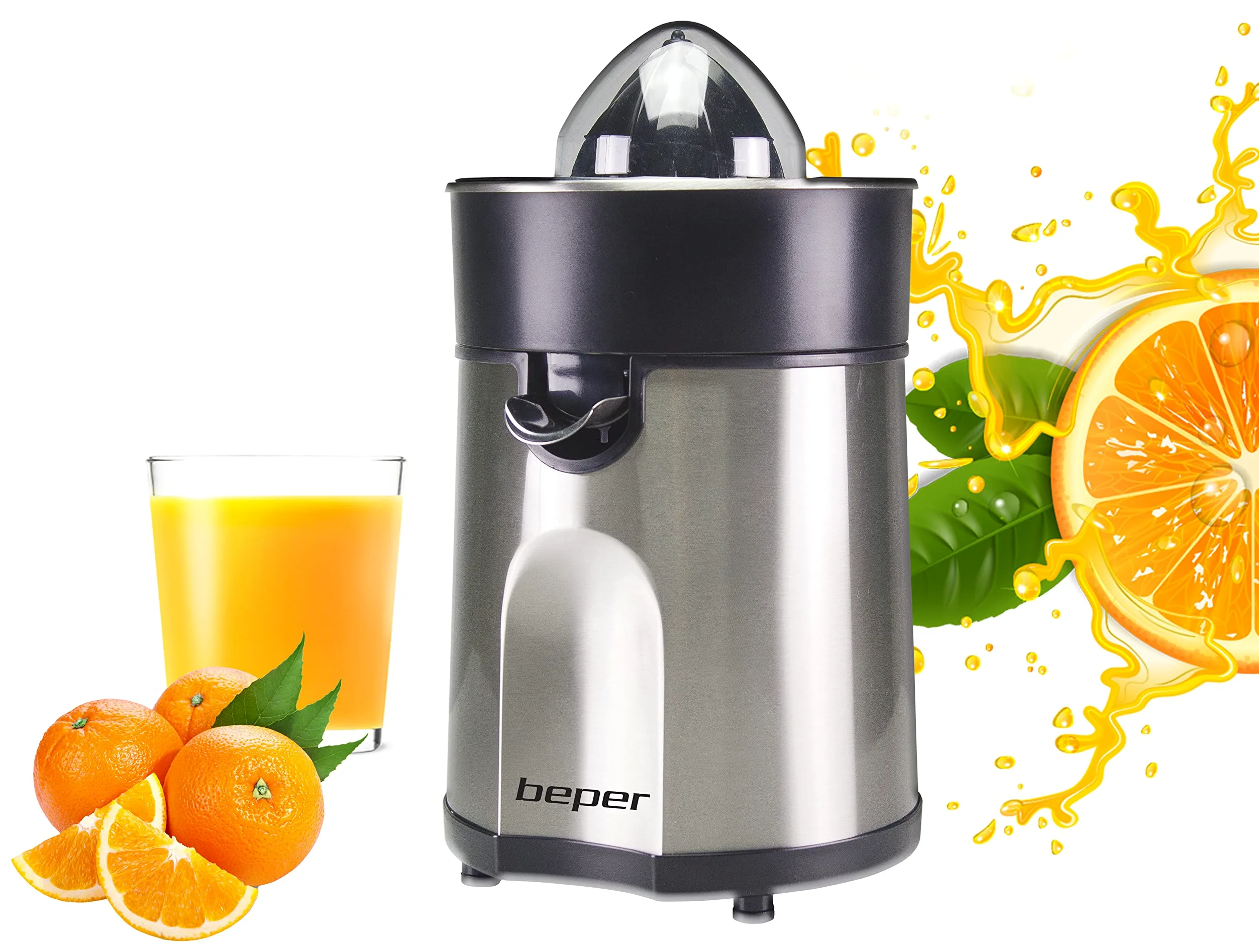 BEPER P102EST001 Exprimidor de Naranjas Electrico, Cuerpo de Acero - Extractor de Zumos Naranjas