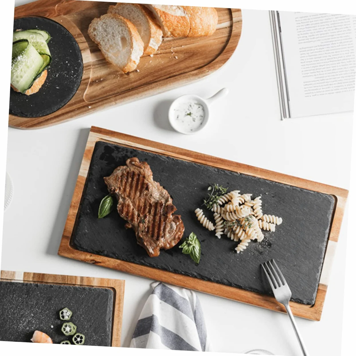 1 Pieza Bandeja De Cocina Occidental Con Servicio Bandejas Placas Para Servir Elegante Lámina Bandeja Platos Tablas De Embutidos Bandeja Decorativa Junta Negro Acacia
