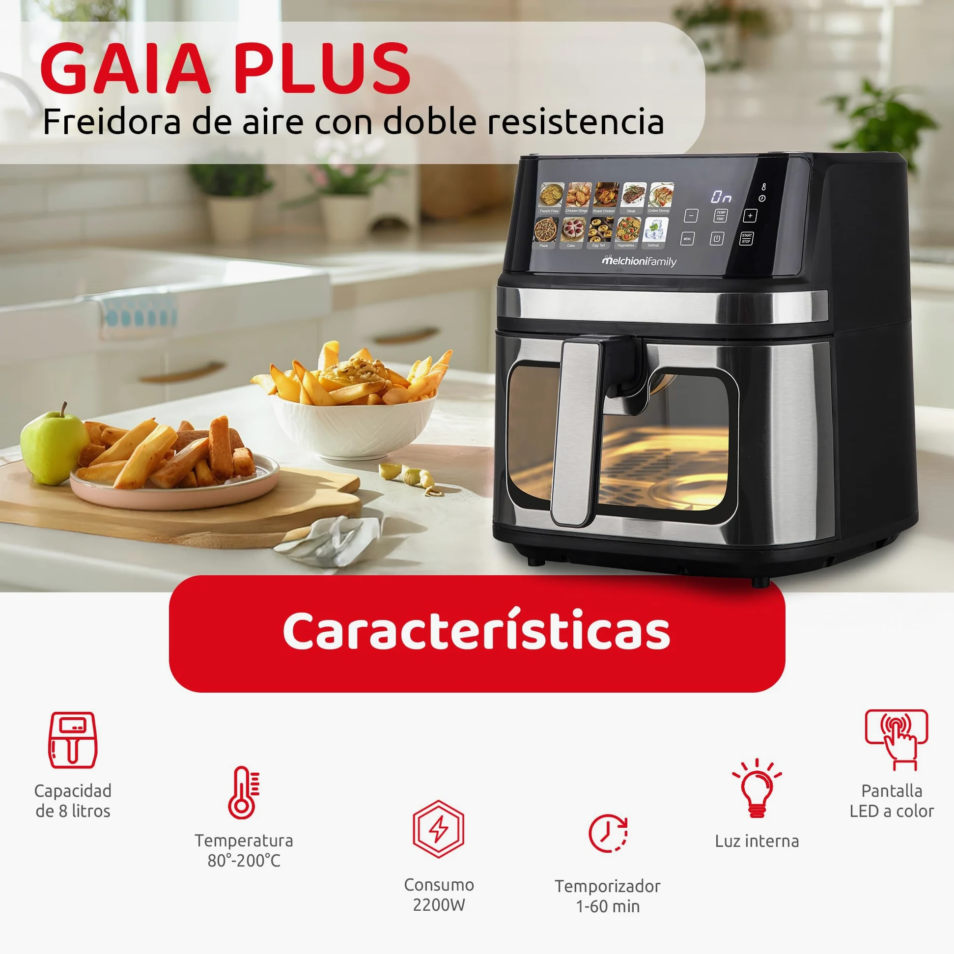 Melchioni Family | GAIA PLUS Freidora de Aire con Doble Resistencia 8L