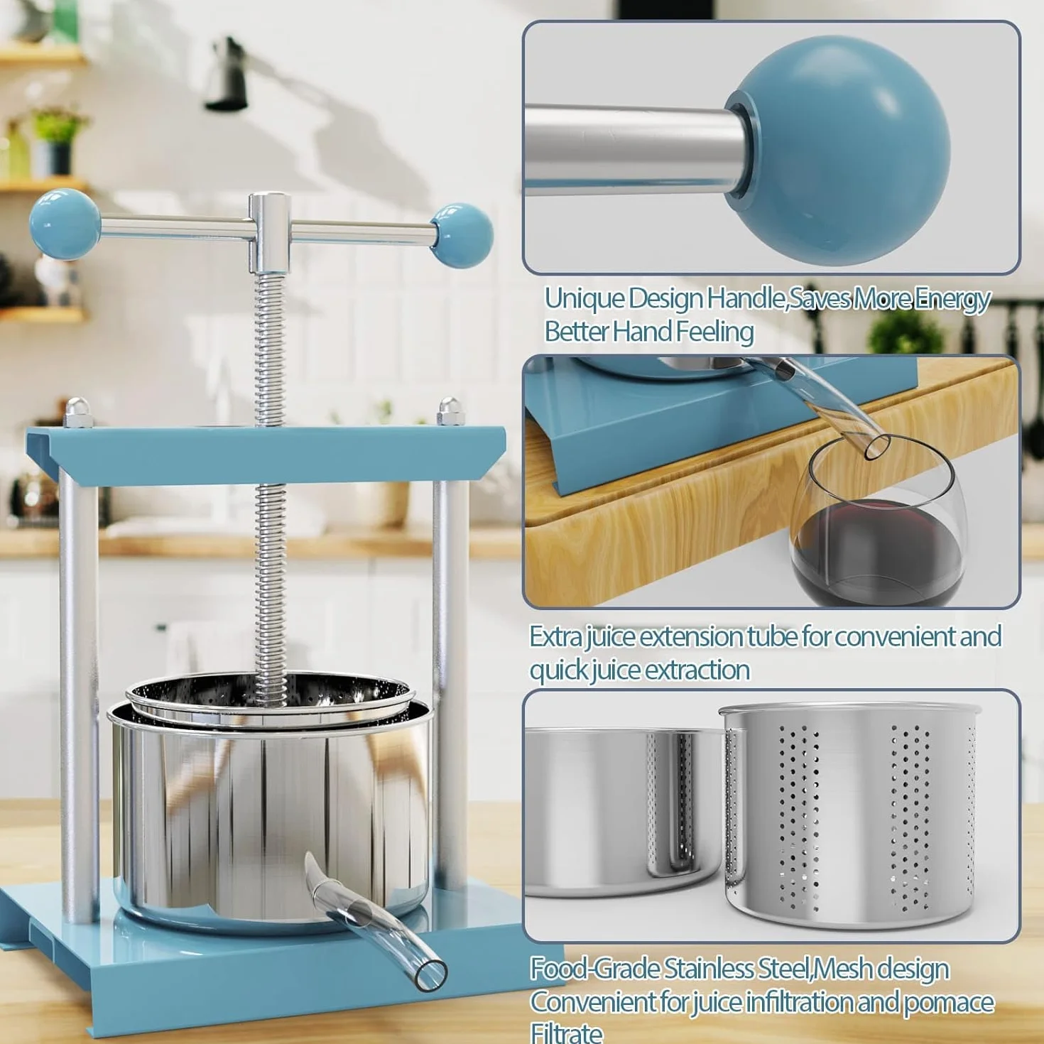 SQUEEZE master Prensa de frutas de 6 litros, queso tintura hierbas frutas blandas prensa manual jugo, acero inoxidable y hierro para jugo, aceite de oliva
