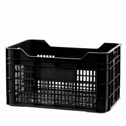 Sunbox Caja / cubeta rejada de plastico apilable para fruta y verdura (600x400x320mm, Negro) CR-20C-n