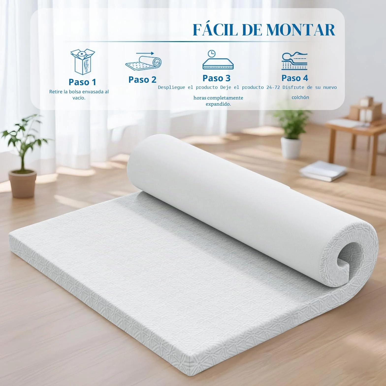 Topper Viscoelástico 180x200, Grosor 8 cm, Topper Colchón de Gel, Cubrecolchones Memory Foam Mattress Toppers, Sobrecolchón para Gel, Cubrecolchón Extraíble y Lavable, Blanco