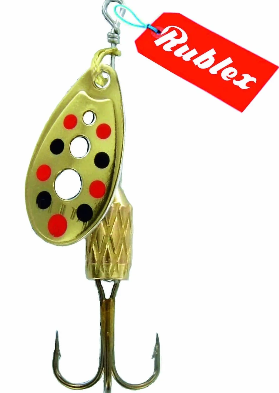 Cucharillas de Pesca C-Turbo-2 OPRN 3.5gr Oro Puntos Rojos Negros Pack de 5