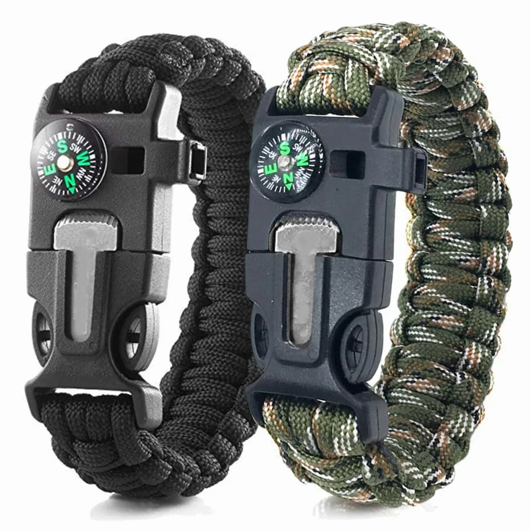 Pulsera de Supervivencia Multifuncional Paracord 2 Piezas para Senderismo Acampada Montañismo