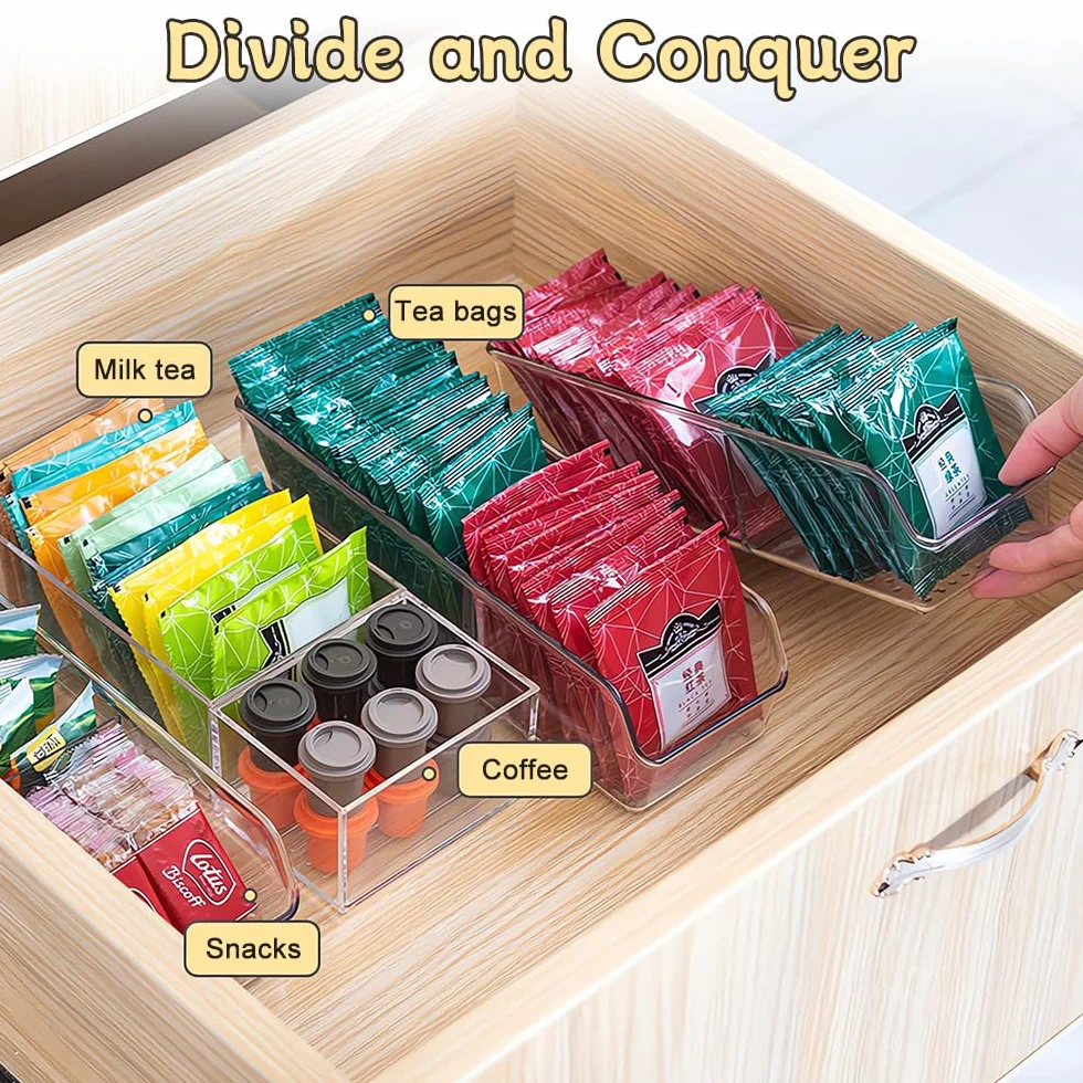 1Pcs Plástico Caja Infusiones, Transparente Caja Para Te, Dividido Cajaa de te de Fácil Acceso, Organizador Infusiones con 2 Células para Café, Azúcar (1PCS)