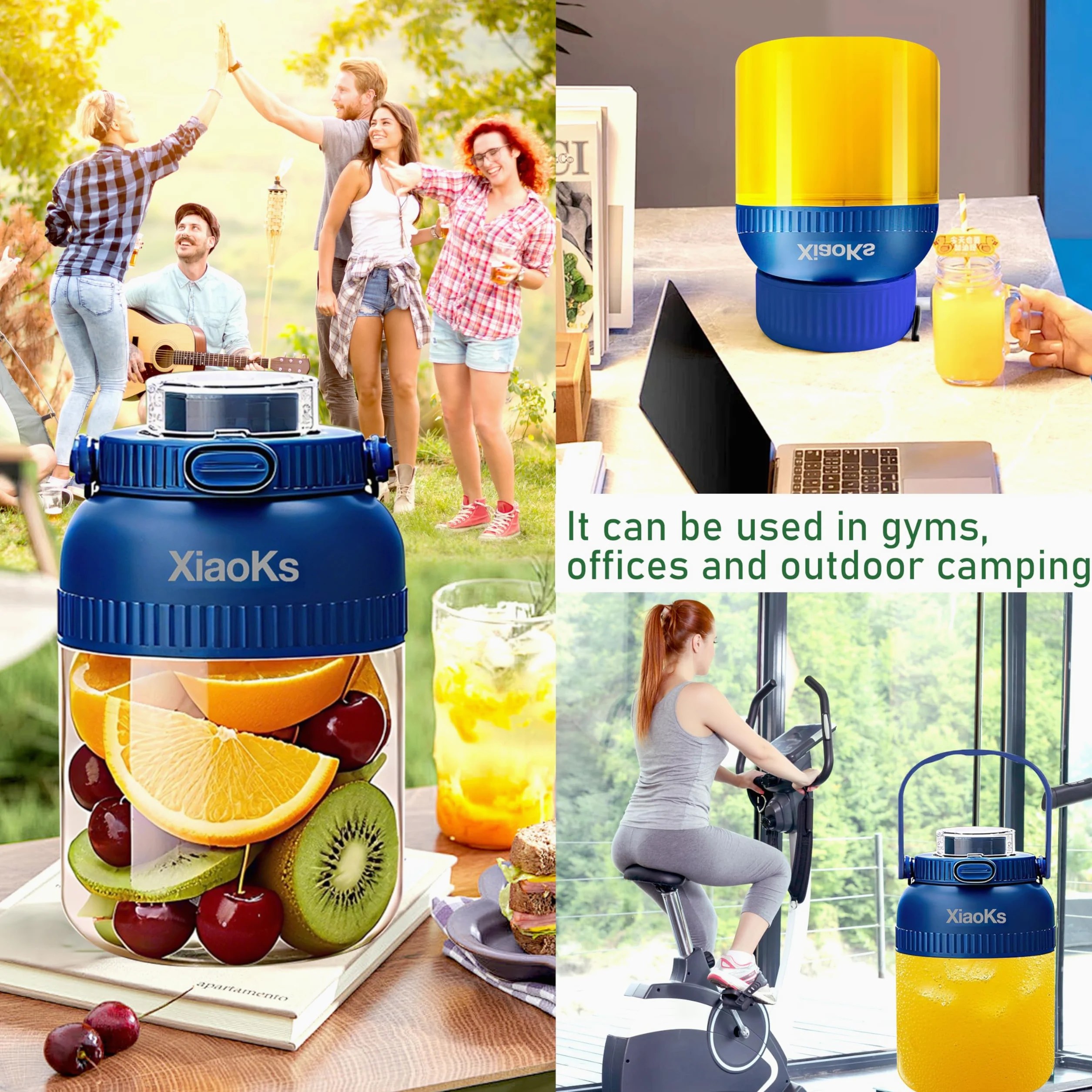 Licuadora portátil personal para batidos y batidos con taza de viaje de 43 onzas, USB recargable con taza y tapa sin BPA, vaso pequeño para cocina, oficina, viajes, gimnasio (azul)
