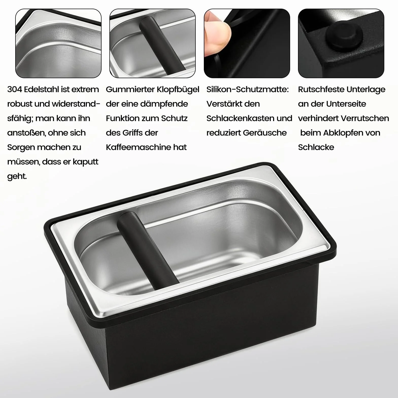 Caja para Posos Café de Café de Acero Inoxidable, Contenedor de Gran Capacidad con Amortiguadores de Goma y Juntas de Silicona, Duradero y Fácil de Limpiar