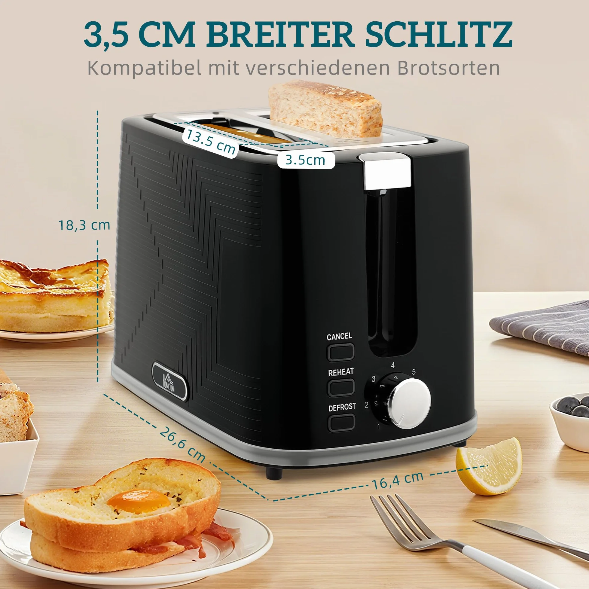HOMCOM Set Tostador Hervidor Acero Inoxidable 1.7L Tostador 2 Discos 2200W Set Desayuno con Termostato Otter, 7 Niveles de Dorado, Descongelar, Recalentar, Bandeja recogemigas, Filtro antical Negro