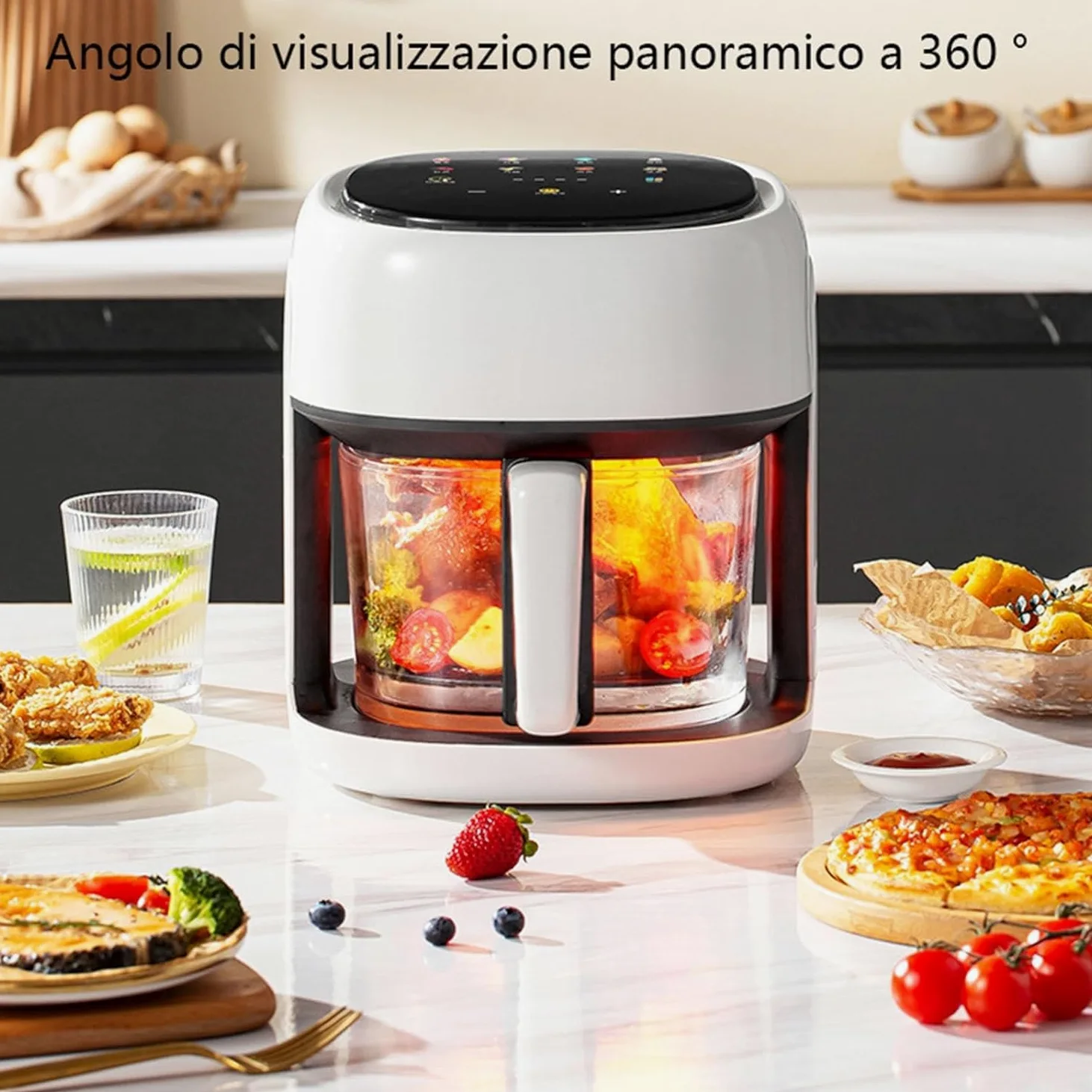 Freidora de aire de 4,5 l, multifunción, 1350 W, control de temperatura y canasta visible