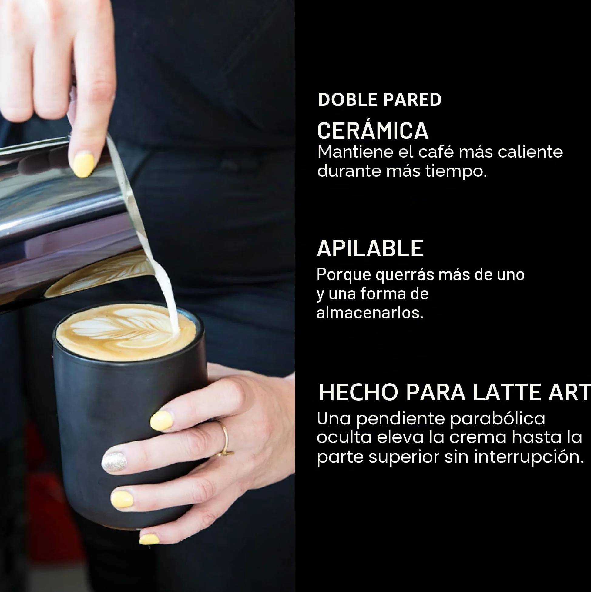 Fellow Monty | Tazas de espresso para arte latte | Demitazas de cerámica, pequeñas, de doble pared | Negro mate con base de grafito | Tazas de 90 ml (juego de 2)