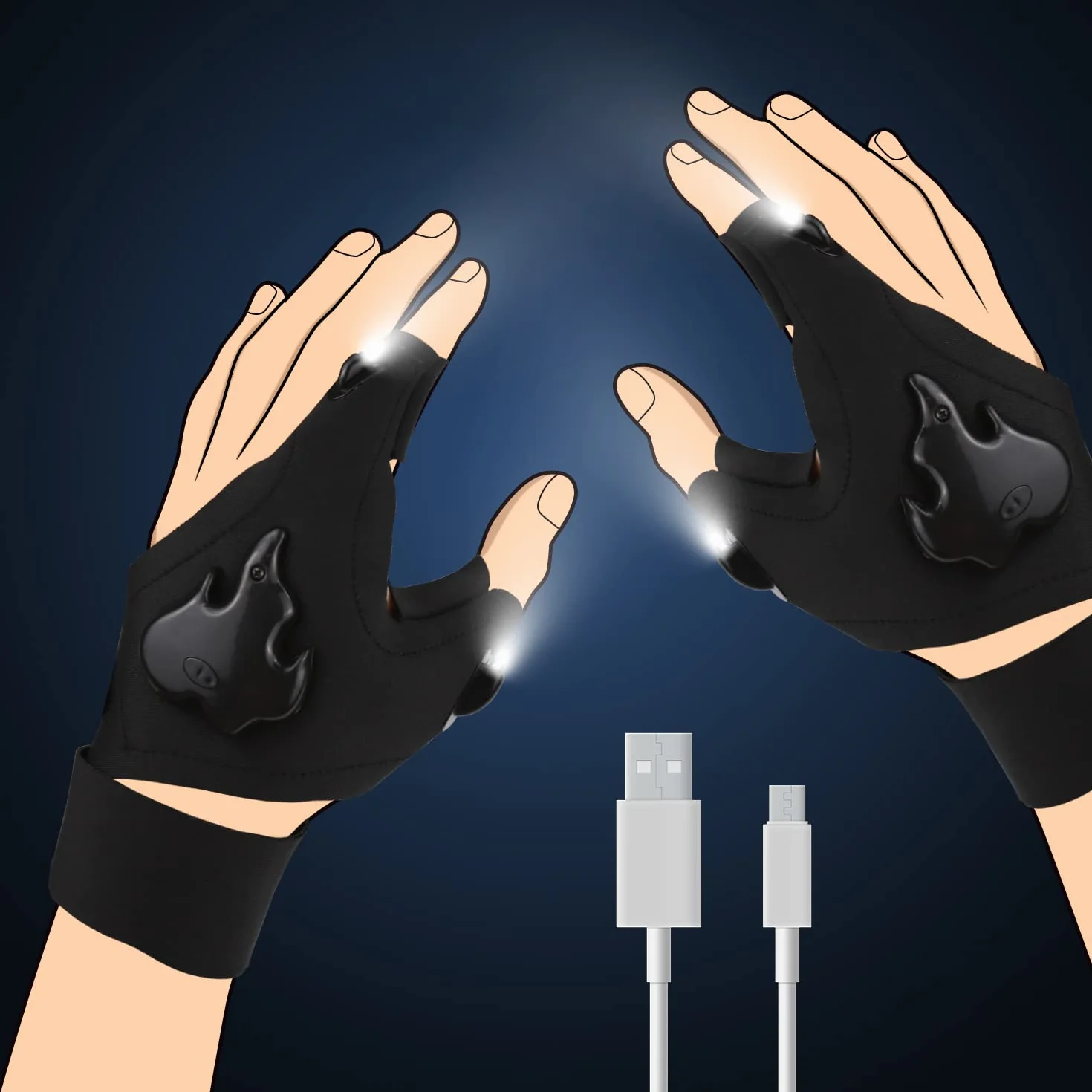 Guantes de Linterna LED Recargables Manos Libres para Pesca Camping