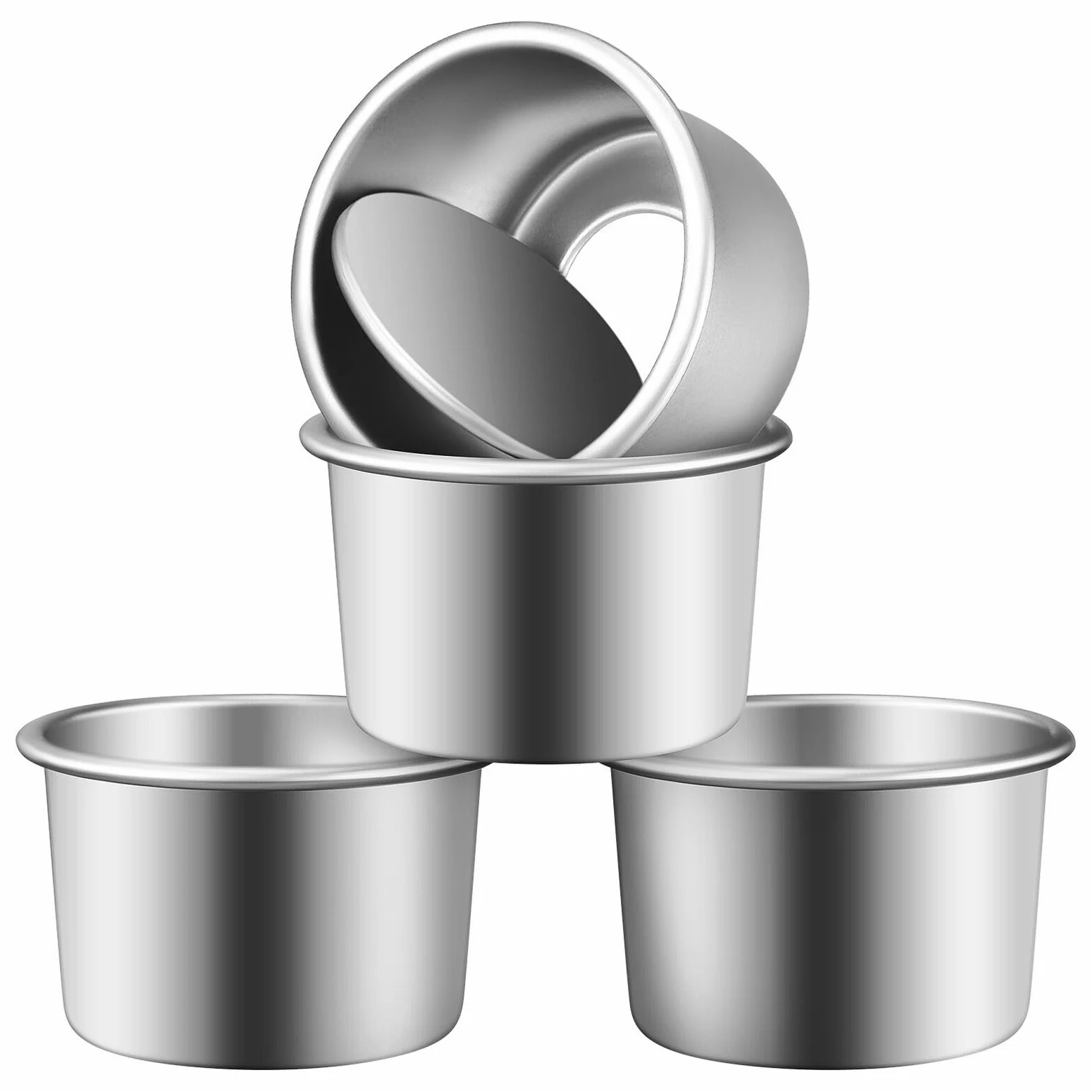 Molde Redondo para Pasteles de 4 Piezas de 2 Pulgadas | Aleación de Aluminio Plata, Fondo Extraíble, para Preparar Cenas Familiares y Horneado Diario