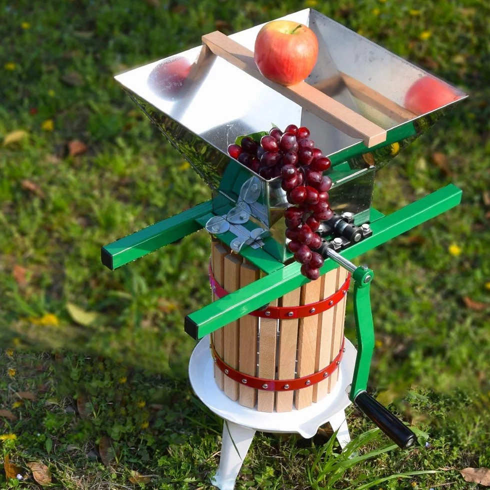 Trituradora de frutas portátil 7 L - Extractor manual de manzana para prensa de vino y sidra (acero inoxidable)