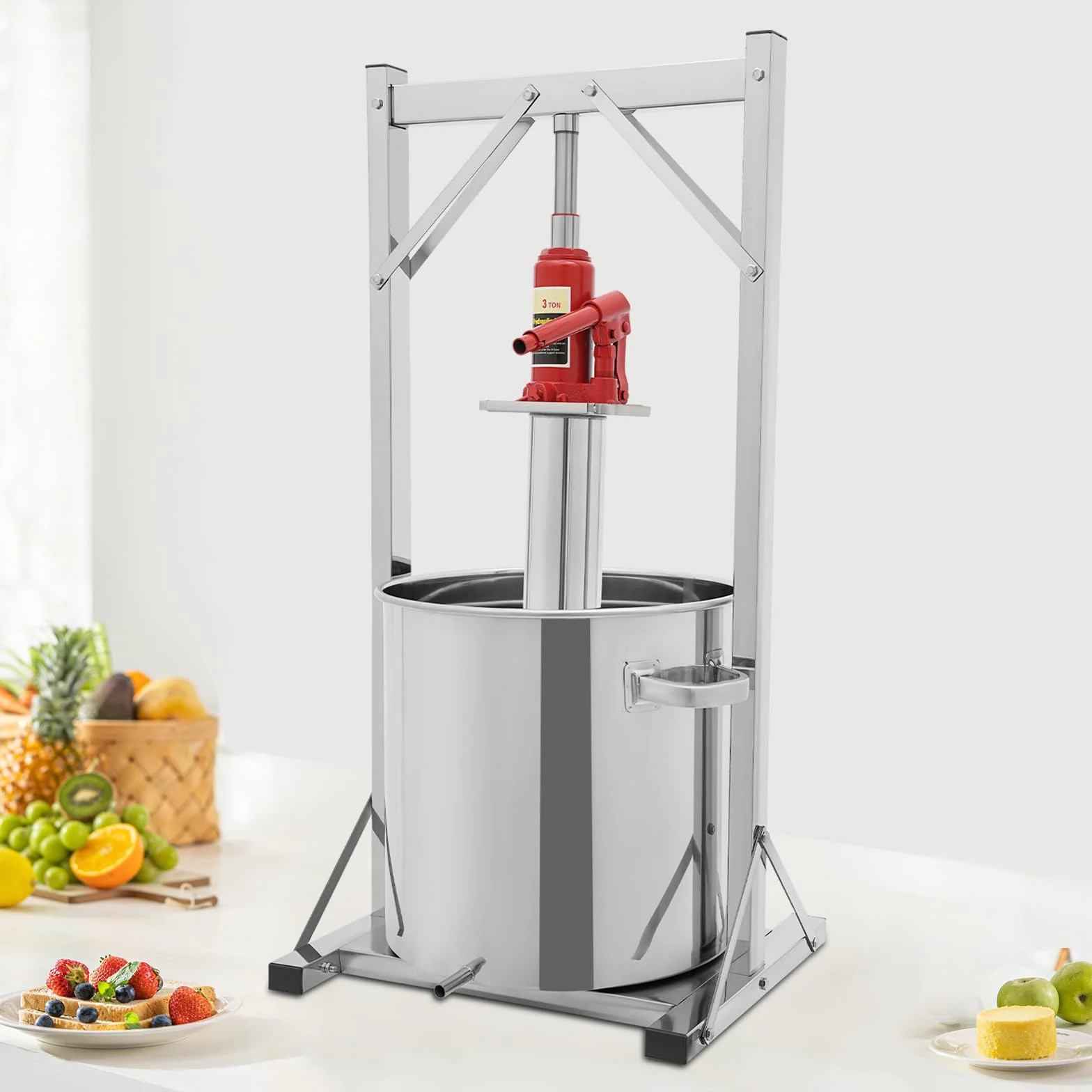 Prensa de vino de frutas 36L Prensa hidráulica de frutas Manijas prácticas Prensa hidráulica de acero inoxidable Prensa de vino de frutas de gran capacidad de acero inoxidable para prensar vino de
