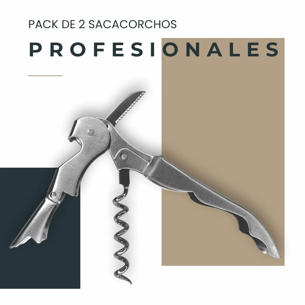 Abridor de Vino (Pack de 2) | Sacacorchos de Camarero Profesional | Incluye Cortacápsulas | Modelo Plateado + Dorado | Hechos de Acero Inoxidable | Caja Elegante