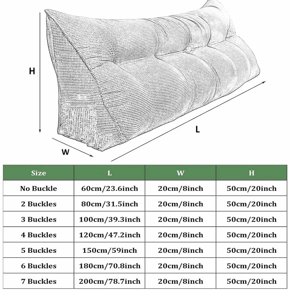 Cojín triangular de cuña para apoyo lumbar, almohada para respaldo de cintura con cabecera extraíble y cojín de posicionamiento suave para sofá cama, color gris (150 x 50 x 20 cm)
