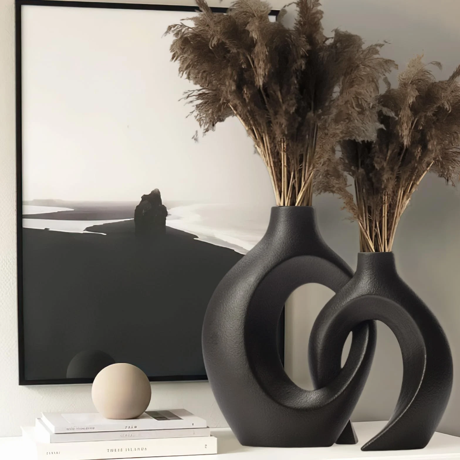 Jarrones de Cerámica,Juego de 2 Jarrones Decorativos Modernos,Centro de Mesa Bohemio para Mesa de Comedor,para Sala de Estar,Dormitorio,Bodas,Centro De Mesa De Fiestas(Grande + Pequeño)