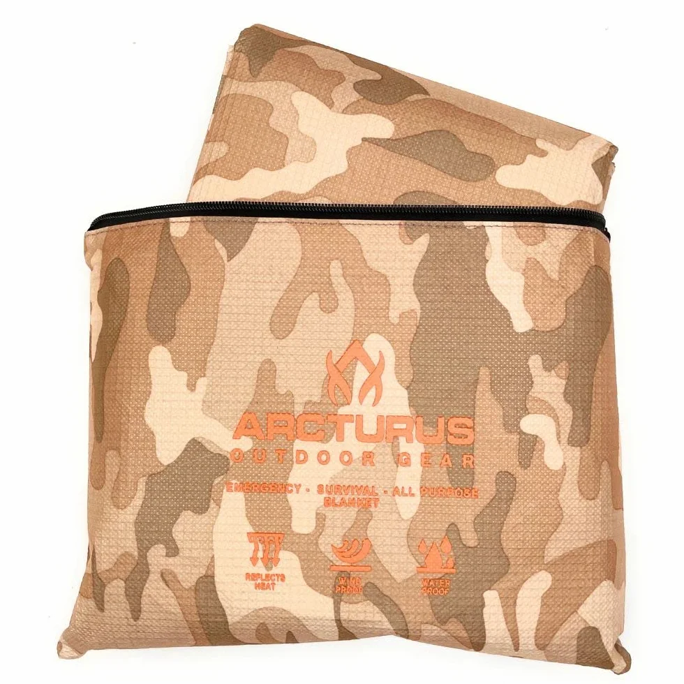 Arcturus Manta de Supervivencia Térmica Reflectante 60x82 Pulgadas Reutilizable para Campamento Camuflaje