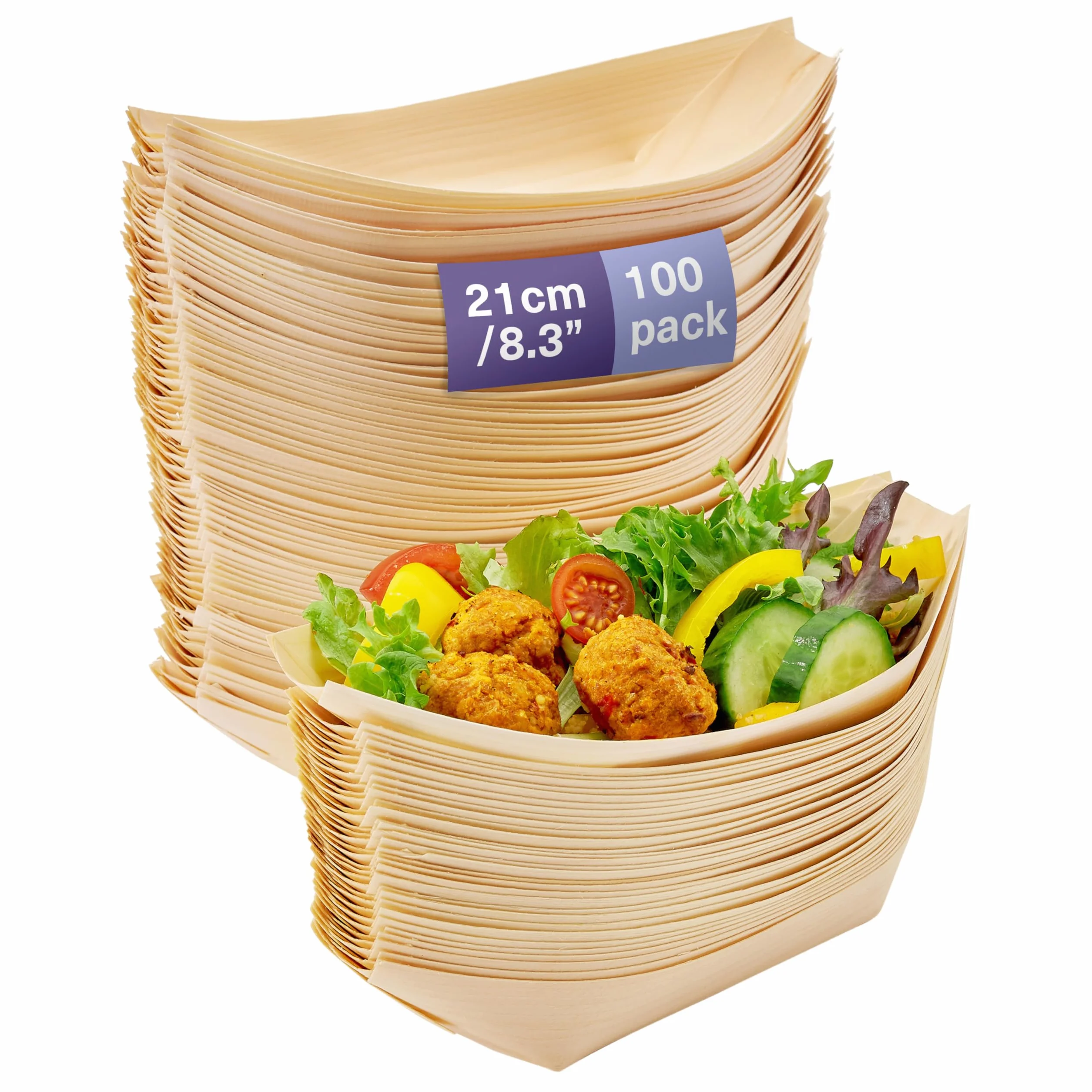 MATANA 100 Barquitas de Bambú Desechables para Aperitivos, 21x11cm - Cuencos de Madera, Platos de Bambú - Ecológicos y Biodegradables - Bodas, Cumpleaños, Buffet, Catering, Fiestas