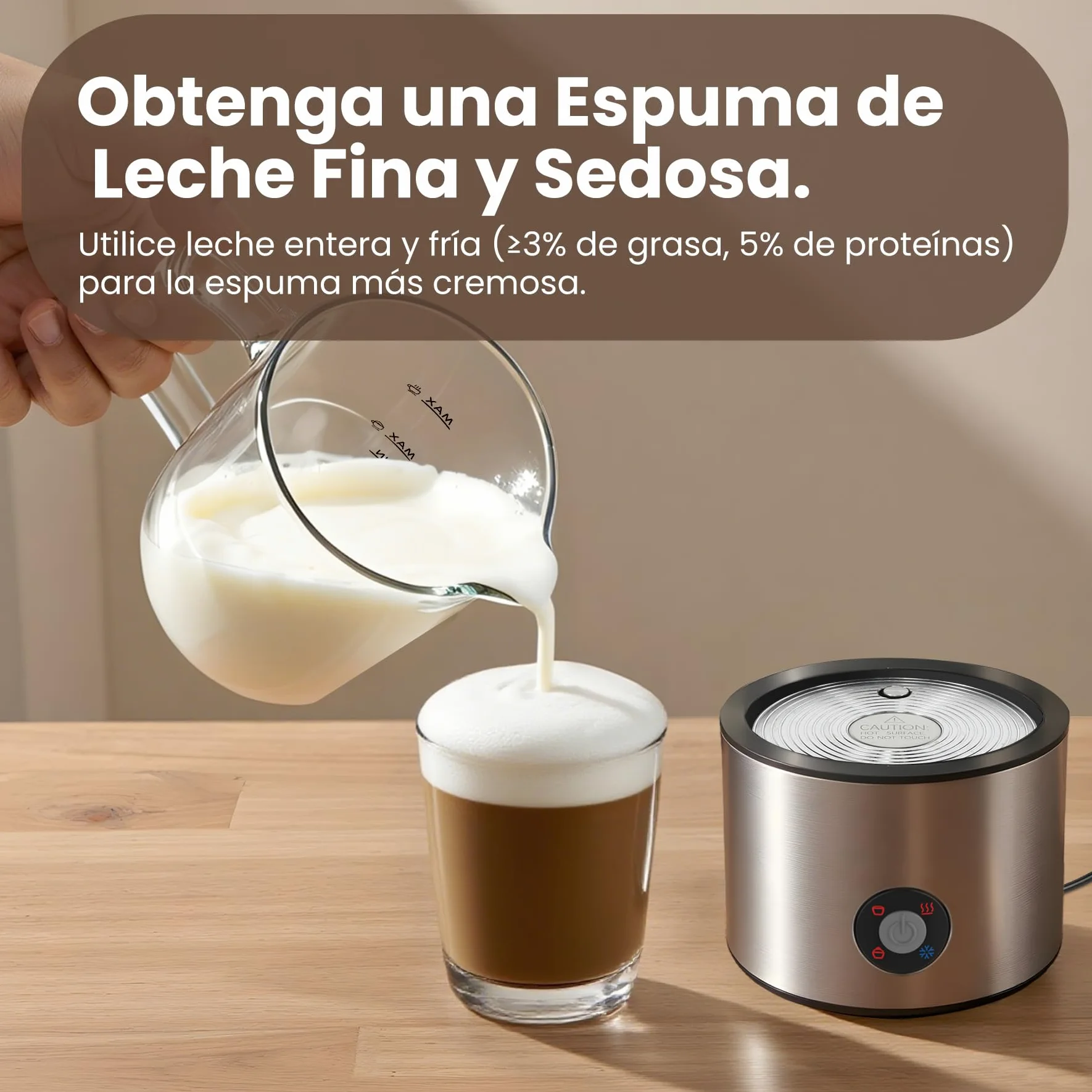 Espumador de Leche 4 en 1, Calienta leche Espumador Electrico 500ml Silenciosa, Calentador de Leche Inducción Automáticas con Desmontable Vaso de Vidrio, para Capuchino, Chocolate
