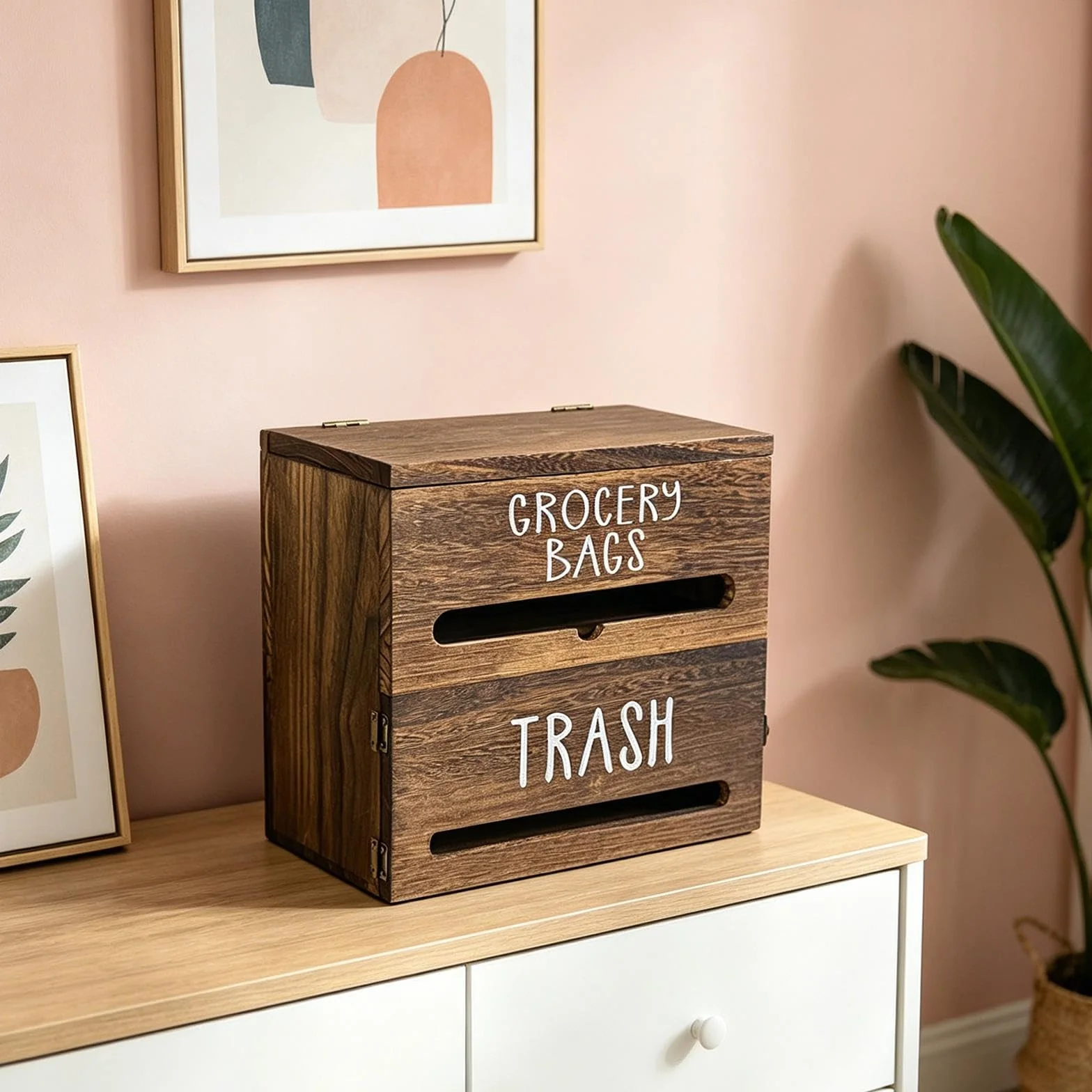 Dispensador de Bolsas de Basura de Madera Multifuncional para Colgar en Pared Apto para Organizar Bolsas Útiles y Objetos Diversos Adecuado para, Marrón Oscuro, Individual