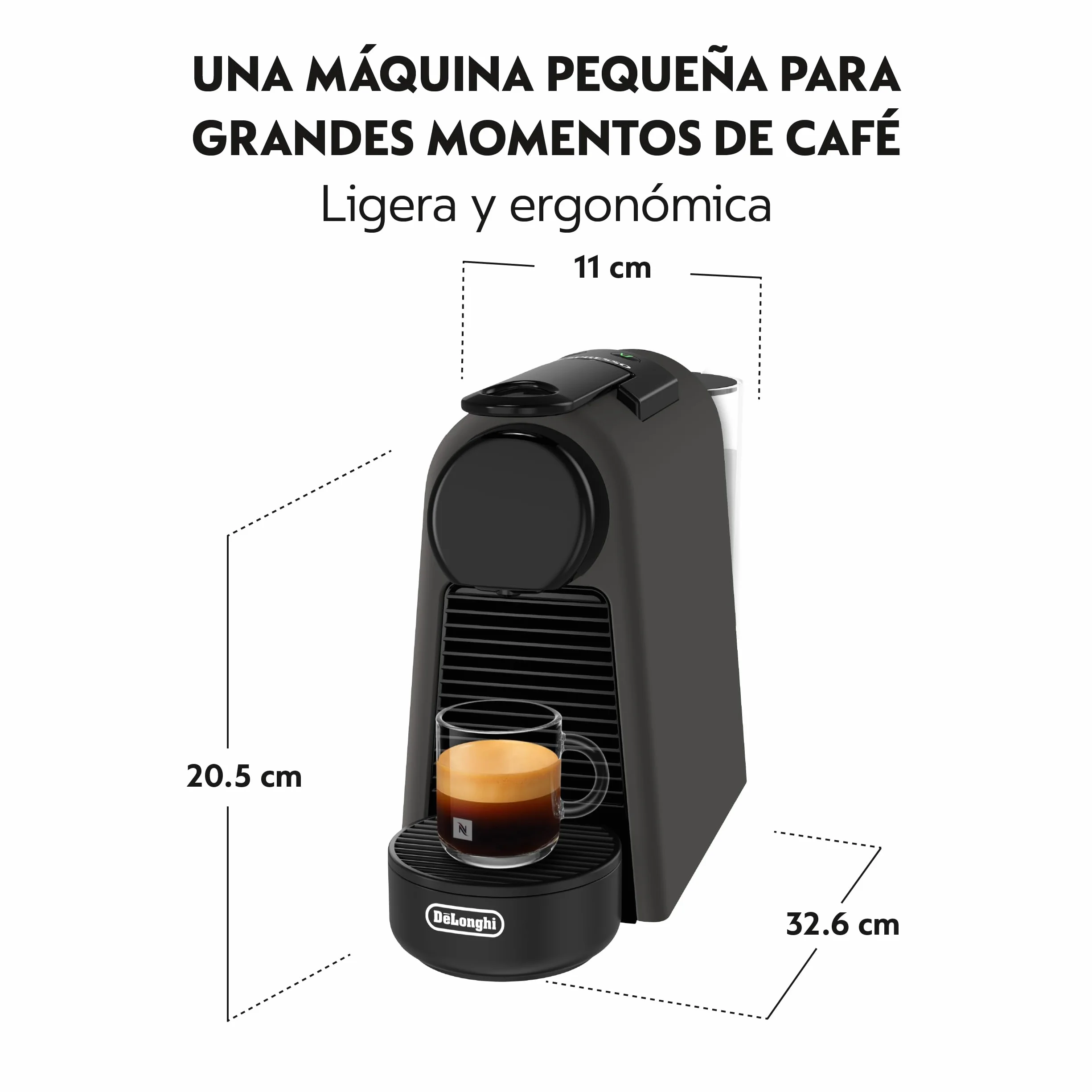 De'Longhi Nespresso Essenza Mini EN85.BKMT, Máquina de Café Automática, Máquina de Cápsulas para una Taza, Set de Bienvenida Incluido, Diseño Compacto, Presión 19 Bares, 1150W, Negro Mate