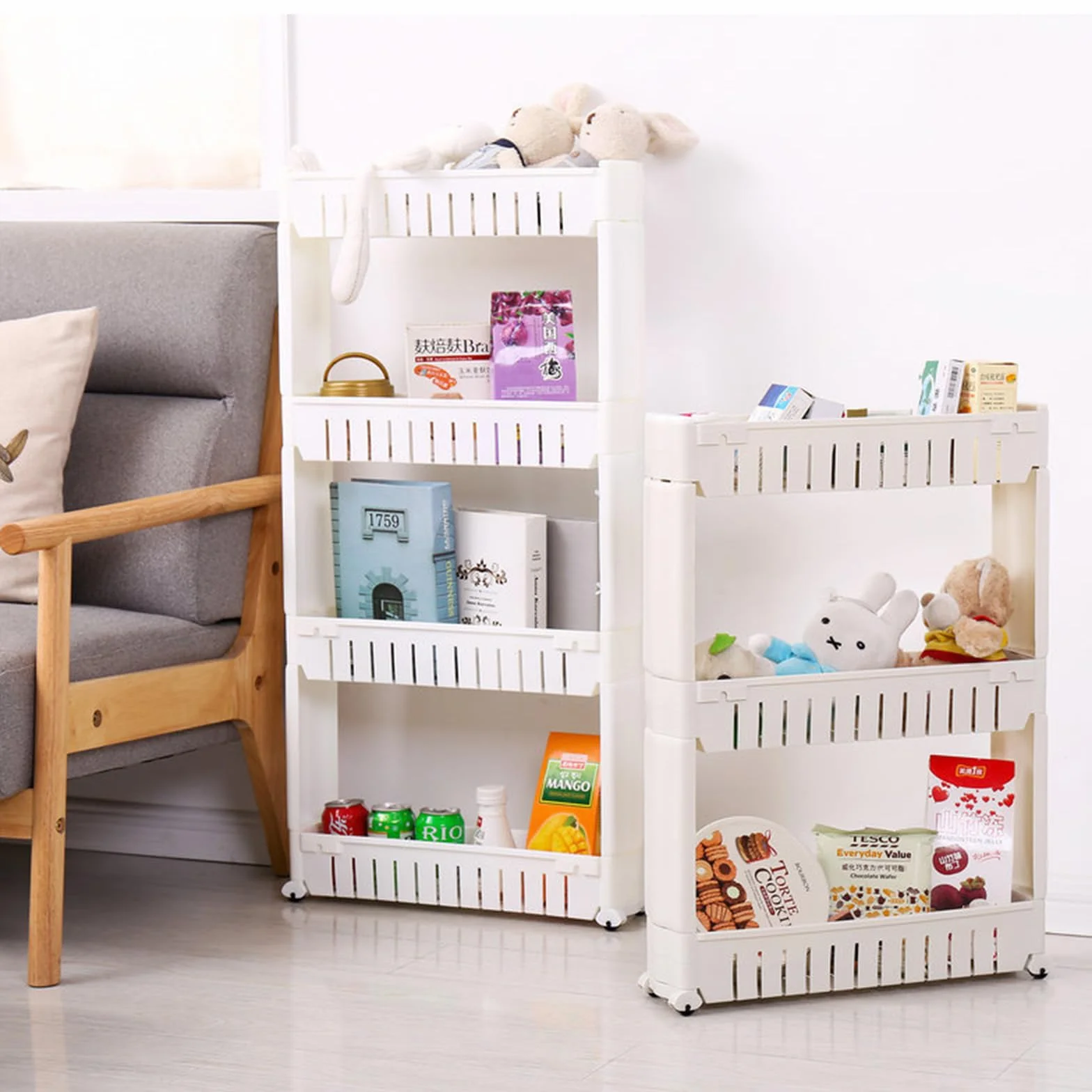 Carro Carrito Slim Estrecho Multiusos, por Ahorro De Espacio, con 4 Ruedas y 3 Cestos Niveles De Almacenamiento, para Cocina, Baño, Armario, Garage, Medidas 54x13x71cm