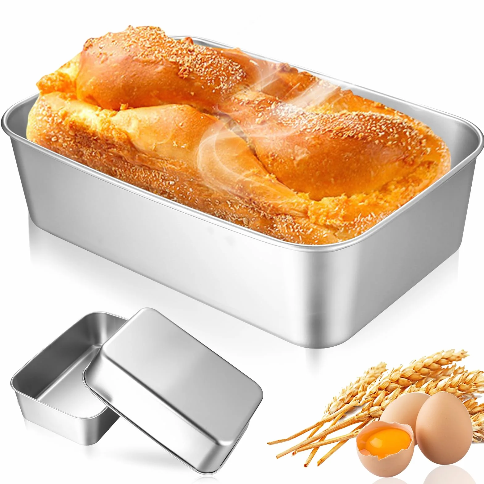 3 Pcs Molde pan Horno Inox, Molde Rectangular Reposteria Antiadherente, Moldes de Acero Inoxidable para Hornear Tostadas Pan Postres Tartas Lasaña(22 x 15 x 6 cm)