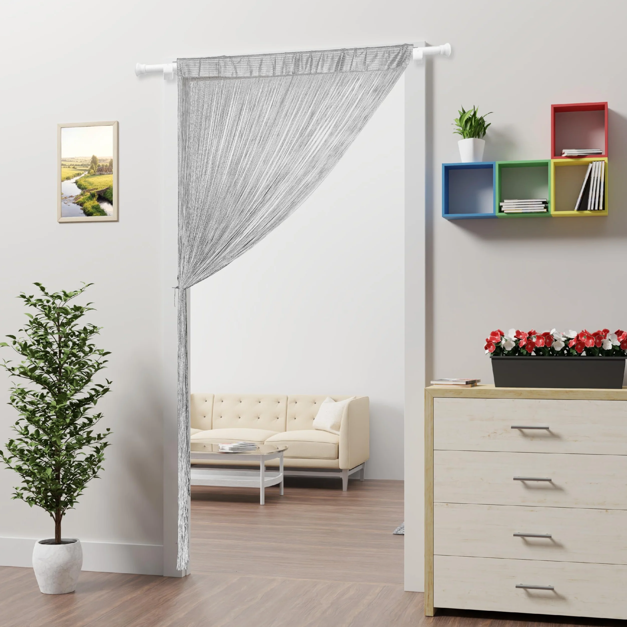 Cortina para puerta, mosquitera, cortinas de ventana, puertas, cuentas, borlas, puertas, persianas, divisor de habitación, cocina, exterior, panel de insectos (gris, 100 x 200 cm)