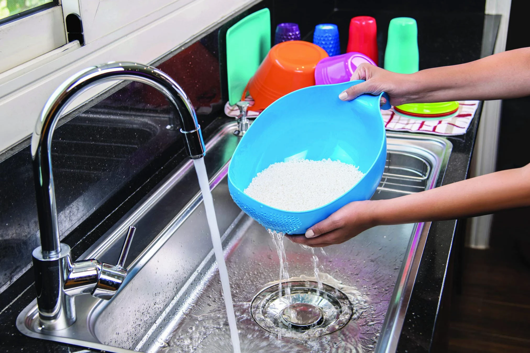 Mintra Home Colador de arroz (azul) - Colador, ligero, para limpiar arroz, frijoles, frutas y verduras