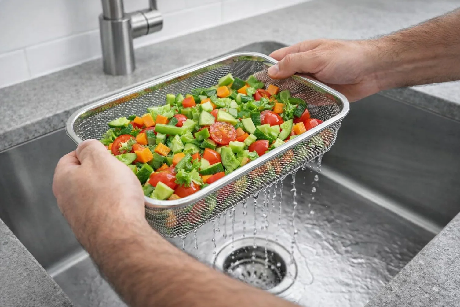 Colador de Cocina Rectangular- Escurridor - Malla Fina - Acero Inoxidable