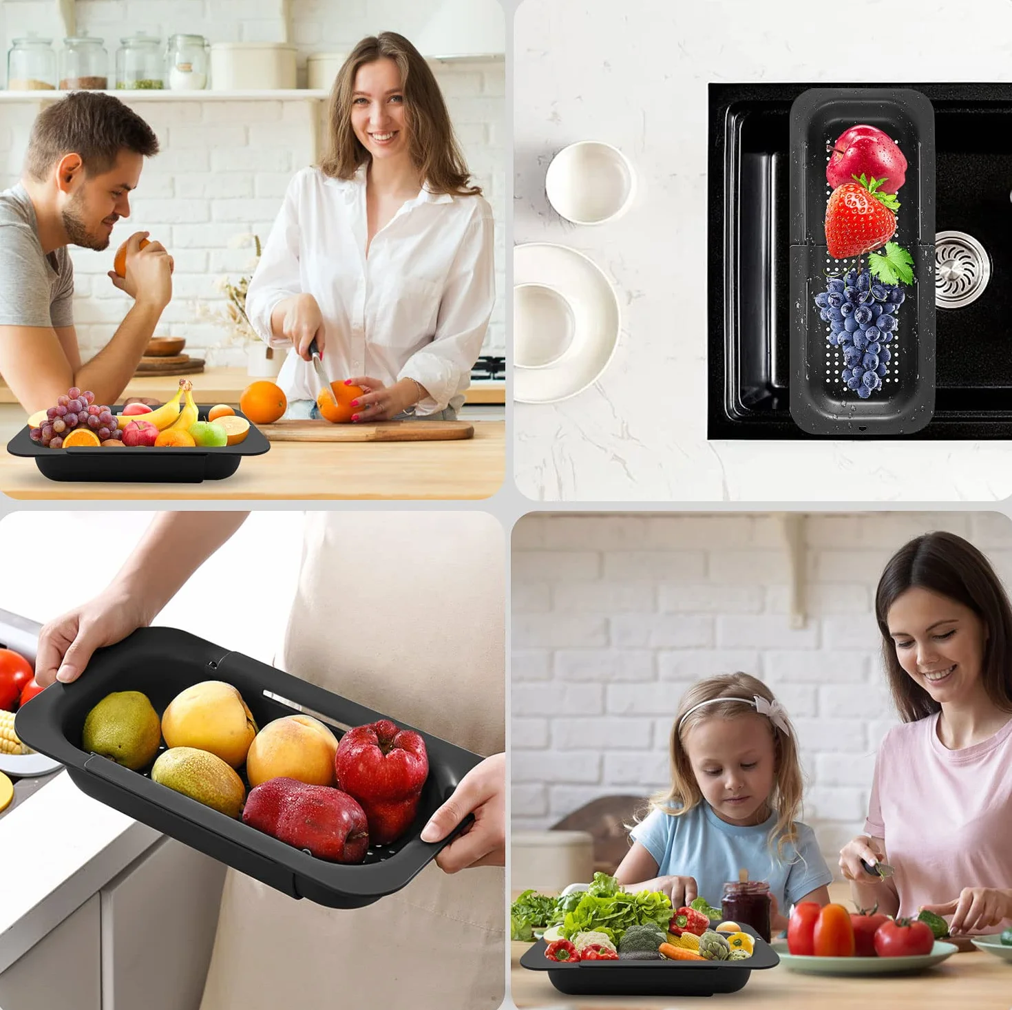 Escurridor plegable de cocina extensible colador frutas verduras cortador pasta comida cesta ahorra espacio portátil sobre el fregadero