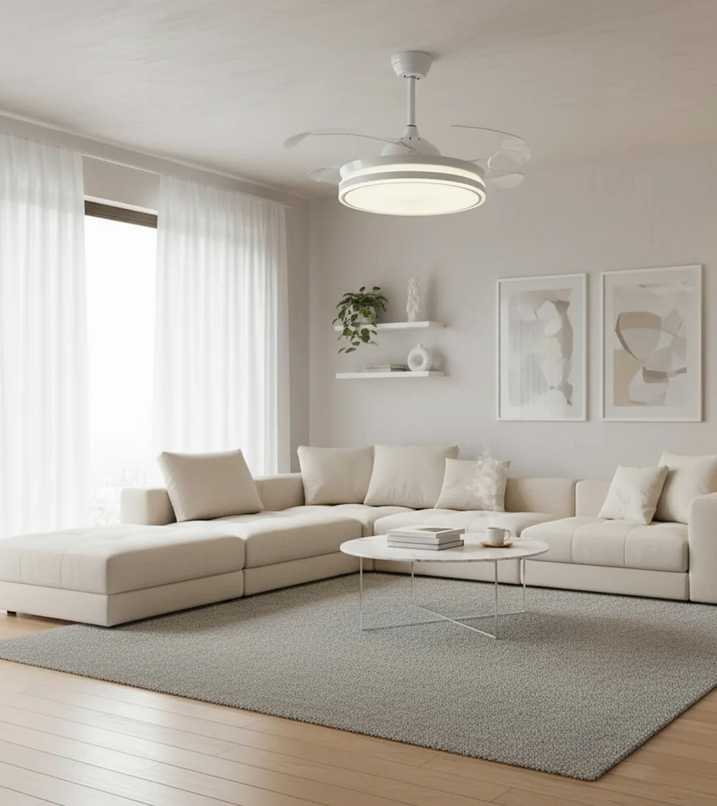 BEL AIR HOME - Ventilador de Techo ASGARD - Motor DC Silencioso - Aspas Desplegables 108CM - Luz LED 36W 3 Temperaturas - Mando a Distancia - Modo Invierno - Blanco (XL BLANCO)