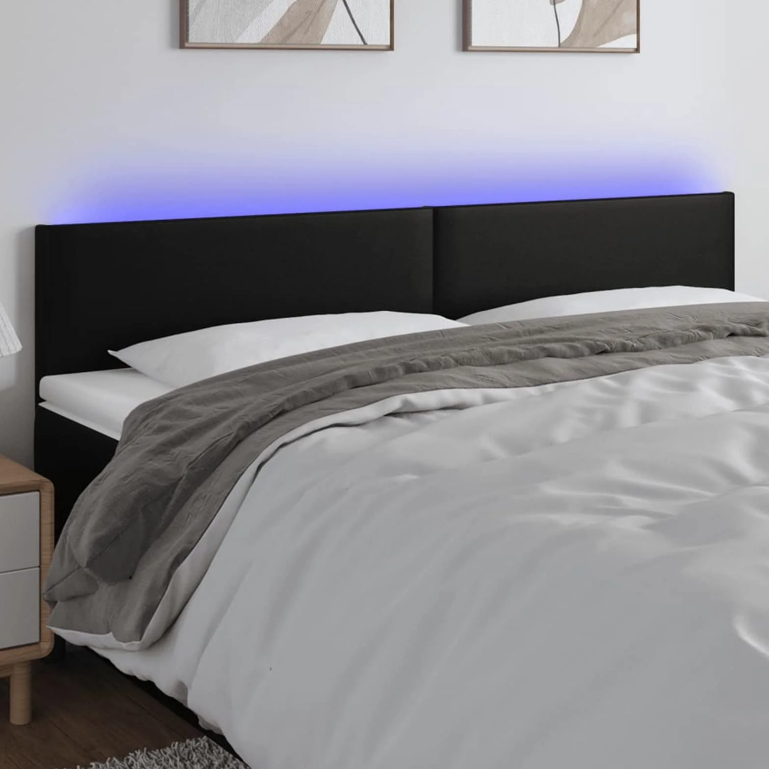 LAPOOH Cabecero con LED, Cabeceros Cama, Cabeceros Moderno, Cabezales Cama, Muebles Habitacion, Mueble Cabecero,Cama Cabeza, Cuero sintético Negro 160x5x78/88 cm