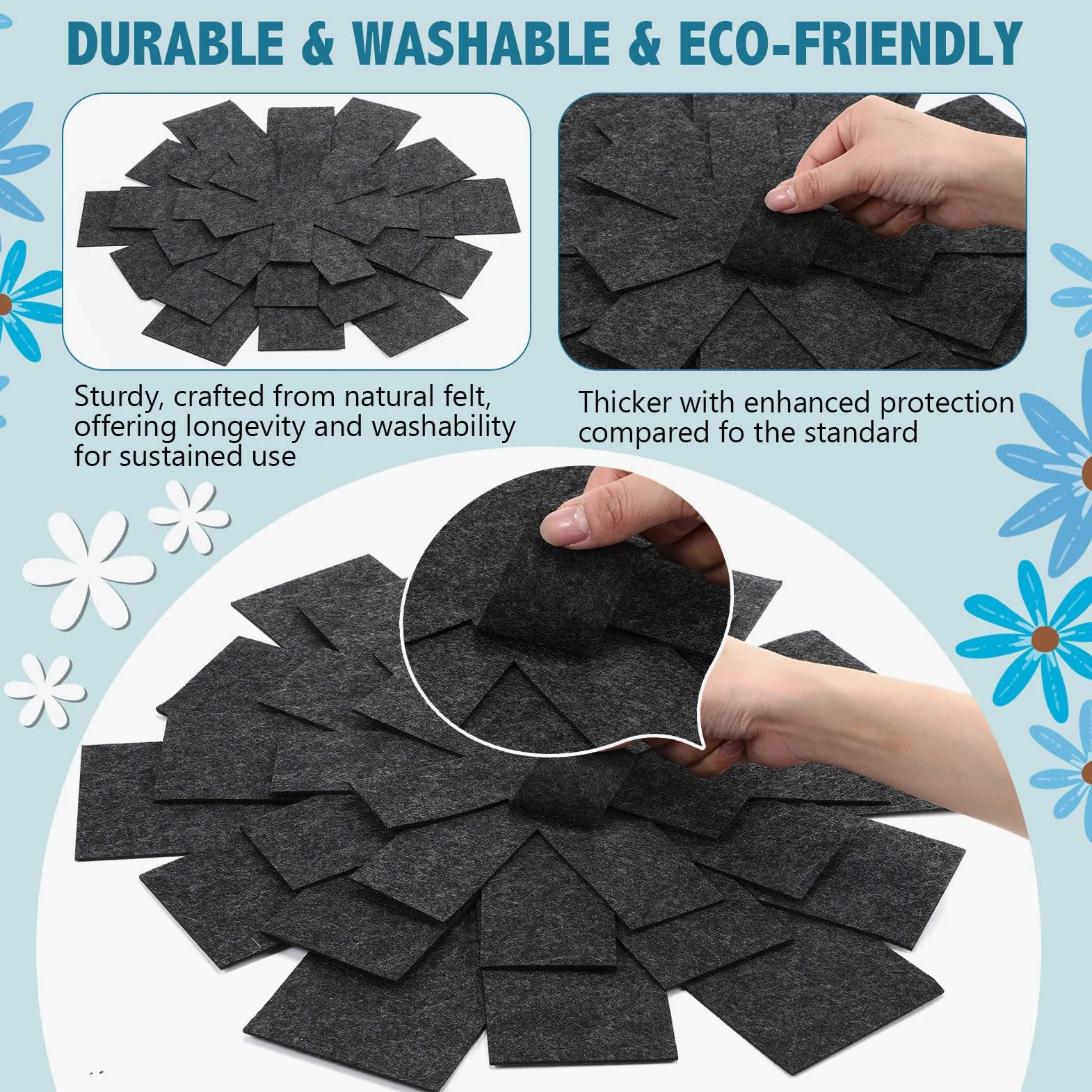 Queekay 60 protectores de ollas y sartenes, 6 tamaños diferentes, protectores de utensilios de cocina, separadores de ollas, almohadillas separadoras apilables para proteger y separar sartenes (negro)